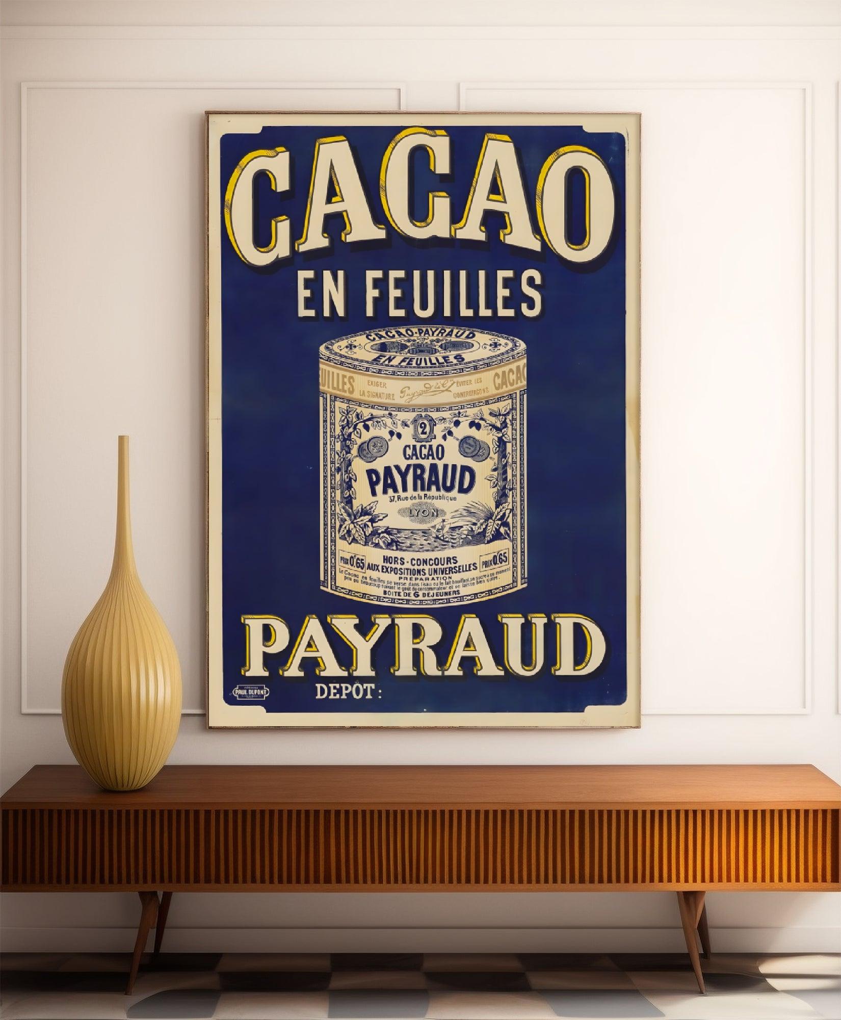 Affiche cuisine vintage "Cacao Payraud" - Haute Définition - papier mat 230gr/m² - Poster Vintage