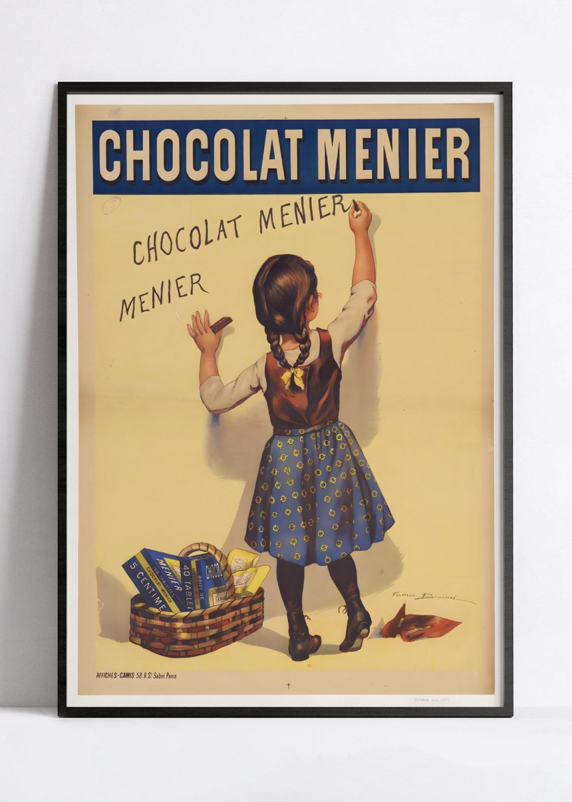 Affiche cuisine vintage "Chocolat Menier - petite fille de dos" - Firmin Bouisset - Haute Définition - papier mat 230gr/m² - Poster Vintage