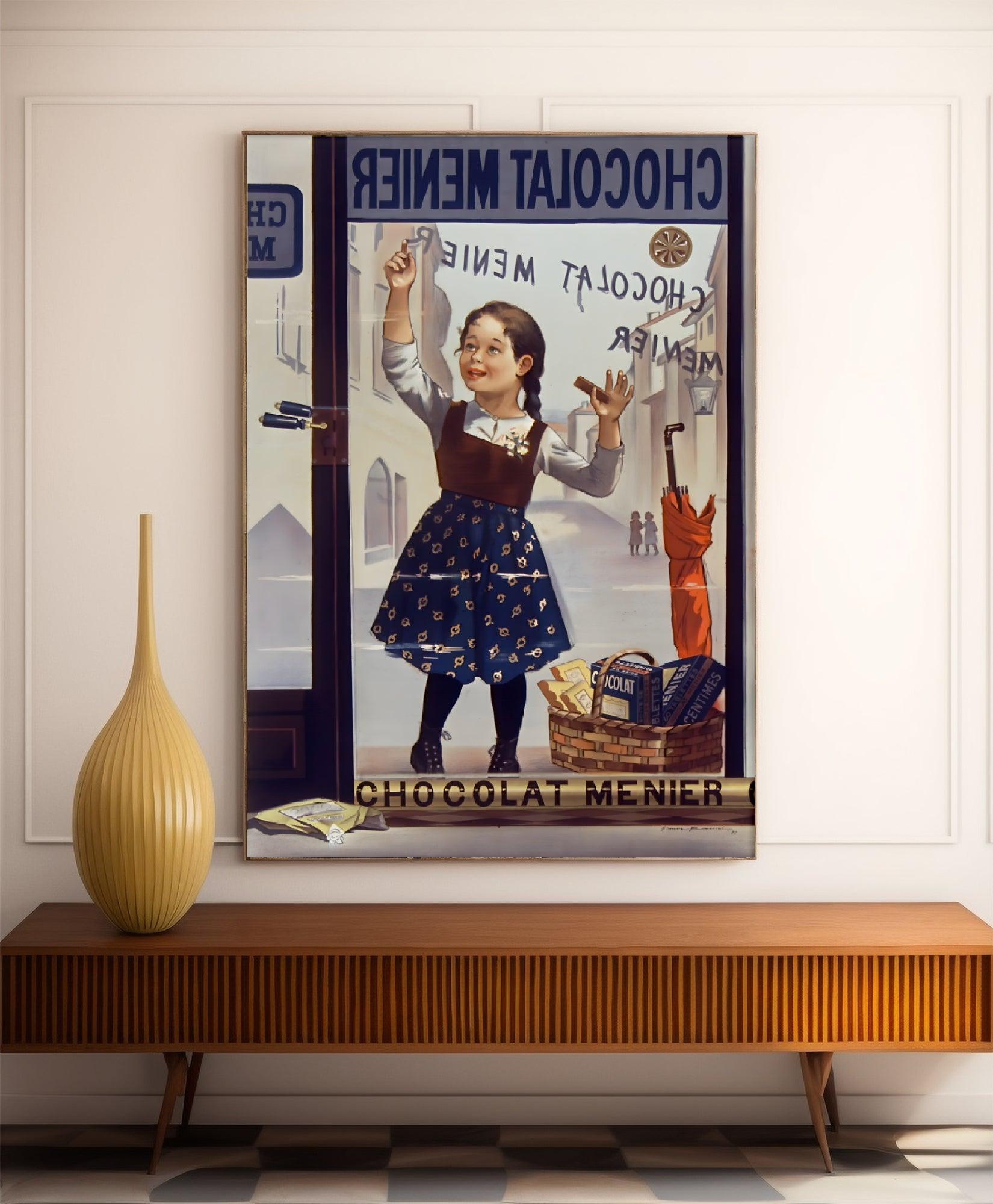 Affiche cuisine vintage "Chocolat Menier - petite fille de face" - Firmin Bouisset - Haute Définition - papier mat 230gr/m² - Poster Vintage