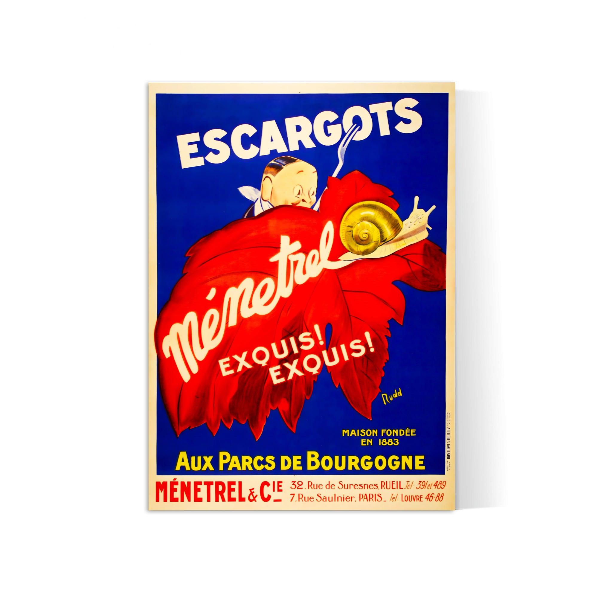 Affiche cuisine vintage "Escargots ménetrel" - Rudd - Haute Définition - papier mat 230gr/m² - Poster Vintage