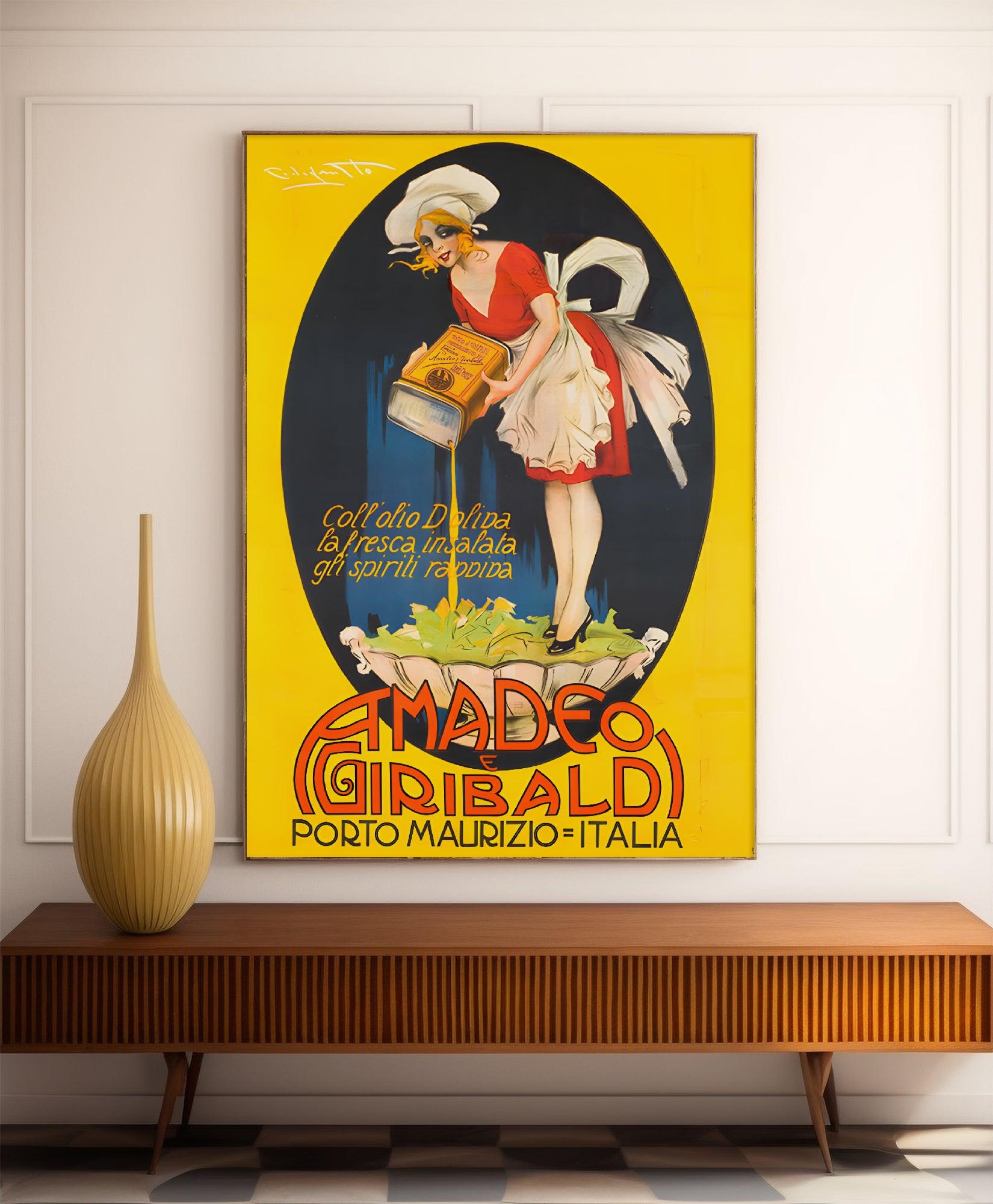 Affiche cuisine vintage "Huile Amadeo e Giribaldi"- Plinio Codognato - Haute Définition - papier mat 230gr/m² - Poster Vintage