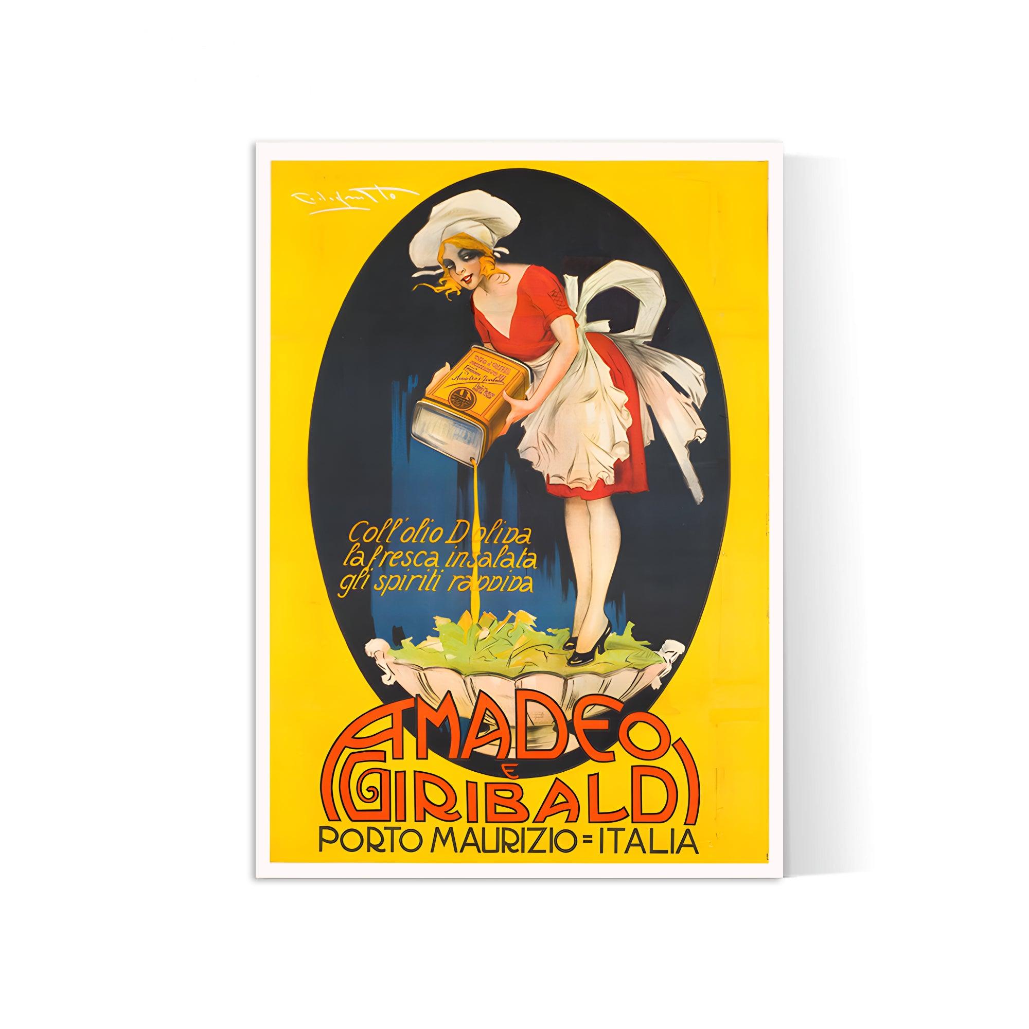 Affiche cuisine vintage "Huile Amadeo e Giribaldi"- Plinio Codognato - Haute Définition - papier mat 230gr/m² - Poster Vintage