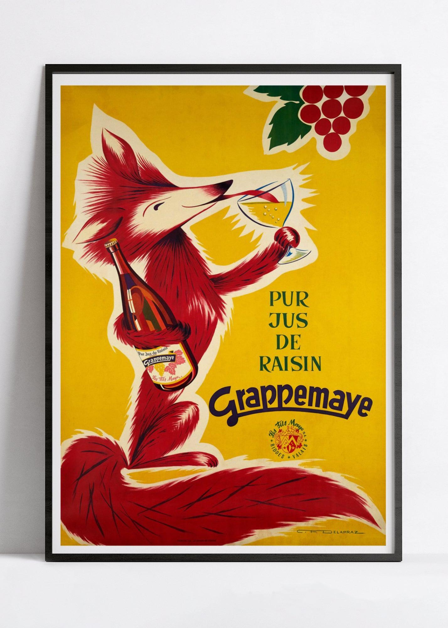 Affiche cuisine vintage "Jus de raisin Grappemaye" - Delapraz - Haute Définition - papier mat 230gr/m² - Poster Vintage