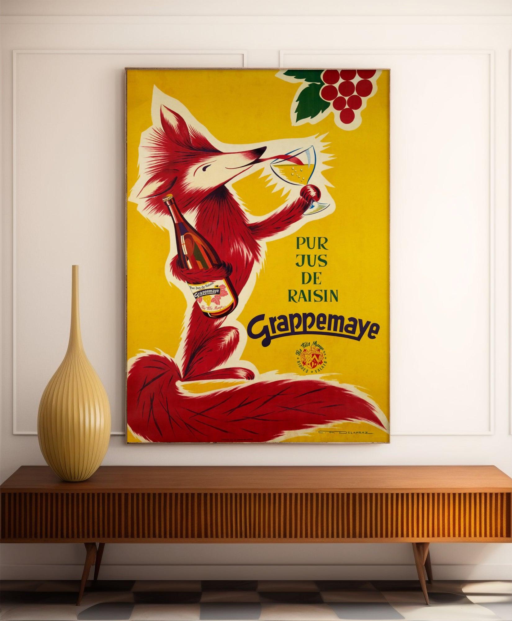 Affiche cuisine vintage "Jus de raisin Grappemaye" - Delapraz - Haute Définition - papier mat 230gr/m² - Poster Vintage