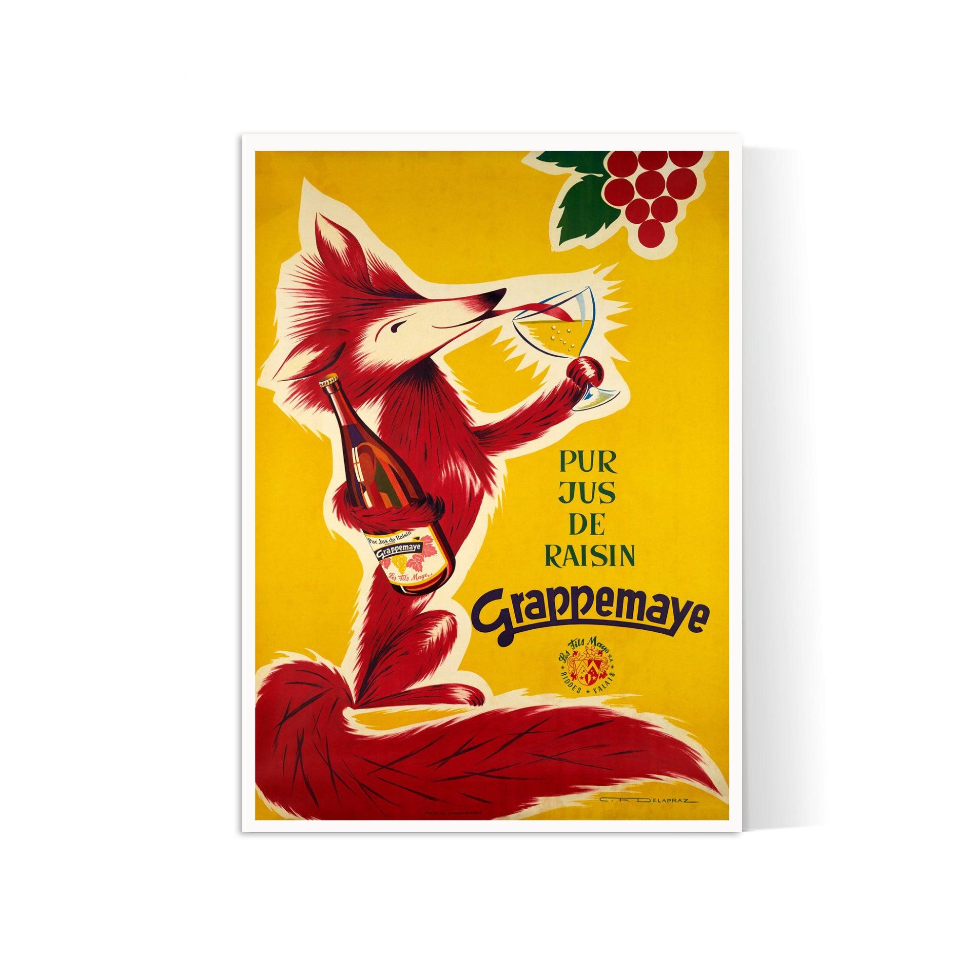 Affiche cuisine vintage "Jus de raisin Grappemaye" - Delapraz - Haute Définition - papier mat 230gr/m² - Poster Vintage