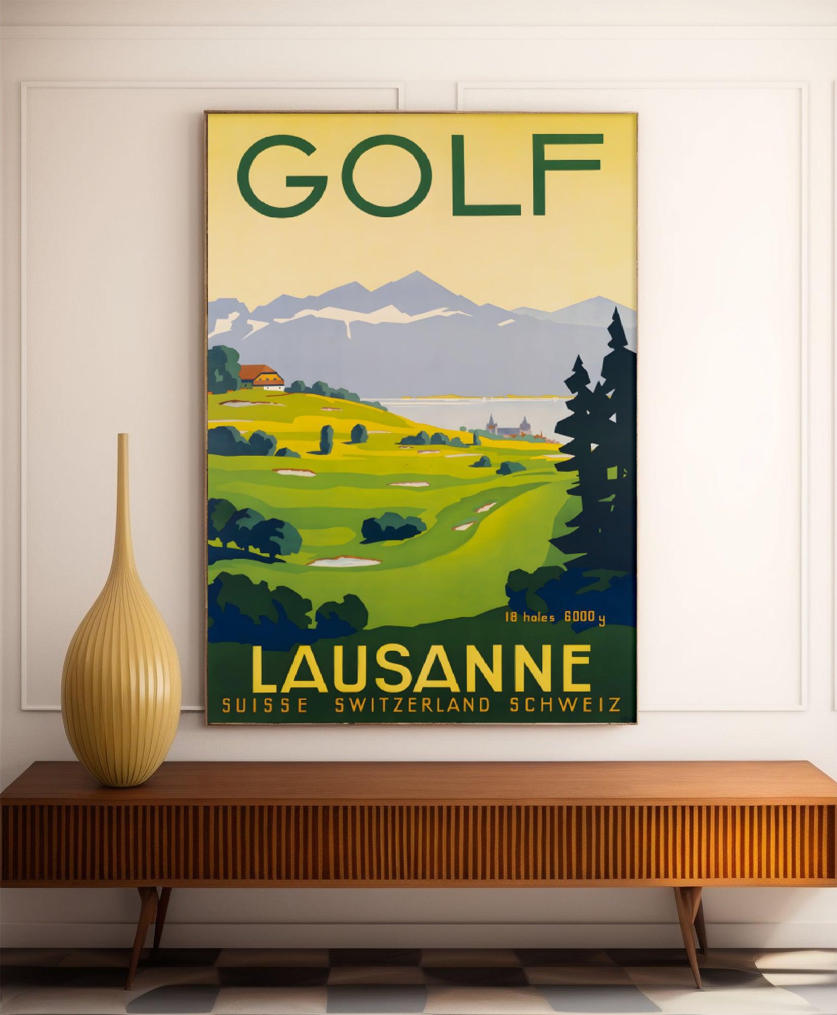 Affiche golf vintage "Lausane" - Art déco- Haute Définition - papier mat 230gr/m2 - Poster Vintage