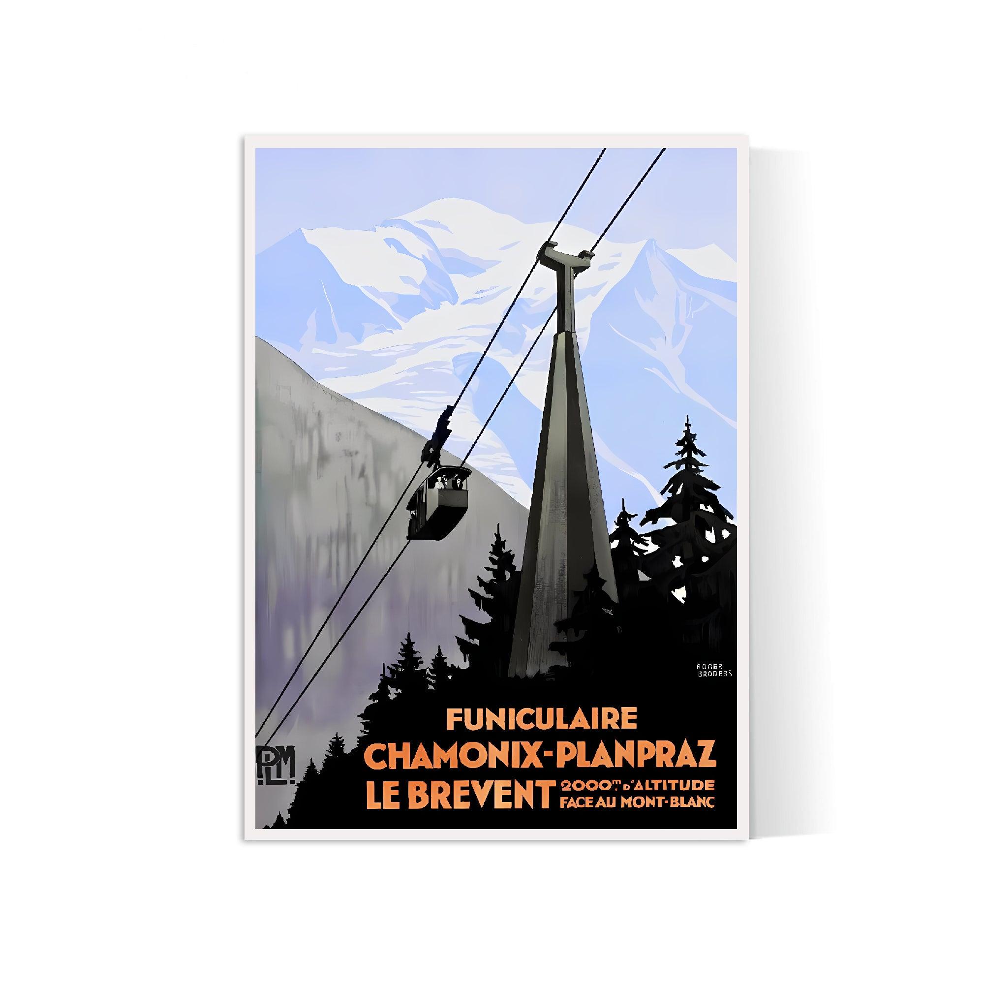 Affiche montagne "Funiculaire de Chamonix Planpraz" - Haute Définition - papier mat 230gr/m² - Poster Vintage