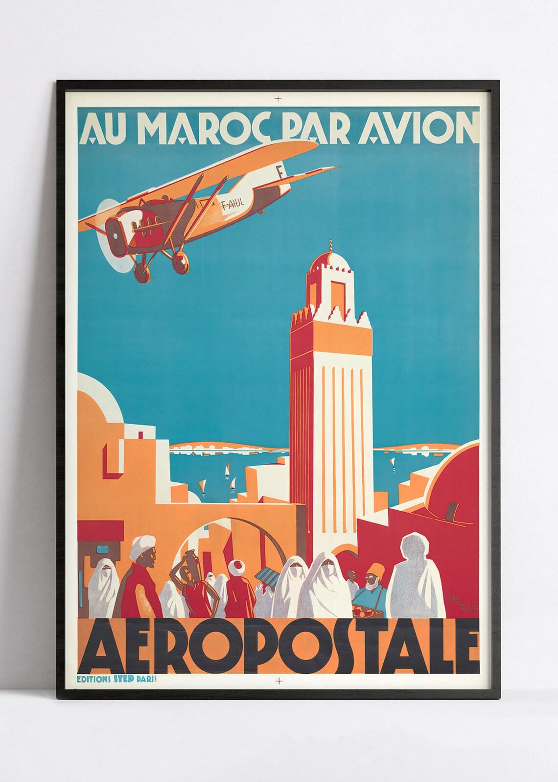 Affiche murale vintage "Aéropostale - au Maroc par avion" - Air France - Haute Définition - papier mat 230gr/m² - Poster Vintage