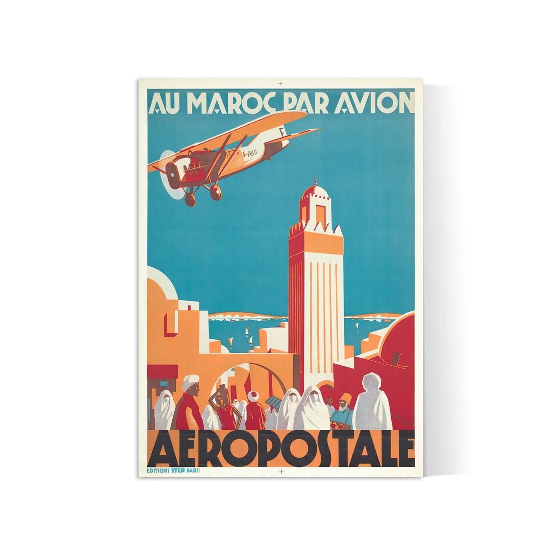 Affiche murale vintage "Aéropostale - au Maroc par avion" - Air France - Haute Définition - papier mat 230gr/m² - Poster Vintage