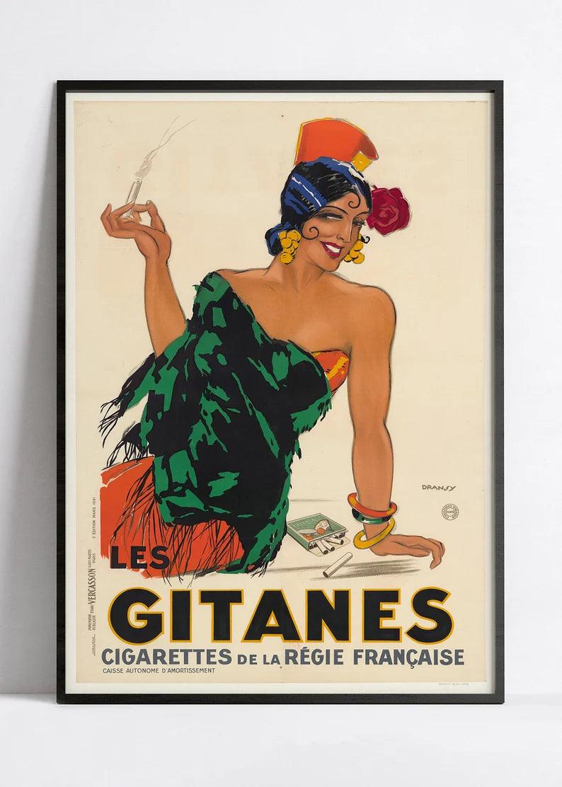 Affiche murale vintage "Gitanes " - Art déco - Haute Définition - papier mat 230gr/m² - Poster Vintage