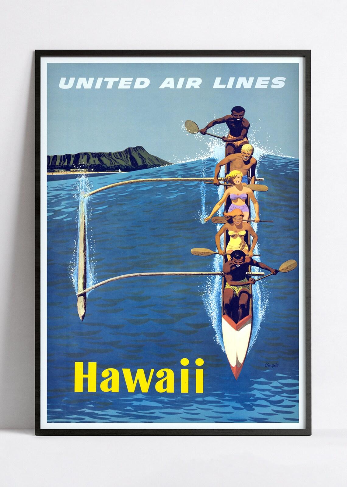 Affiche murale vintage "Hawaii" - United Airlines - Haute Définition - papier mat 230gr/m² - Poster Vintage