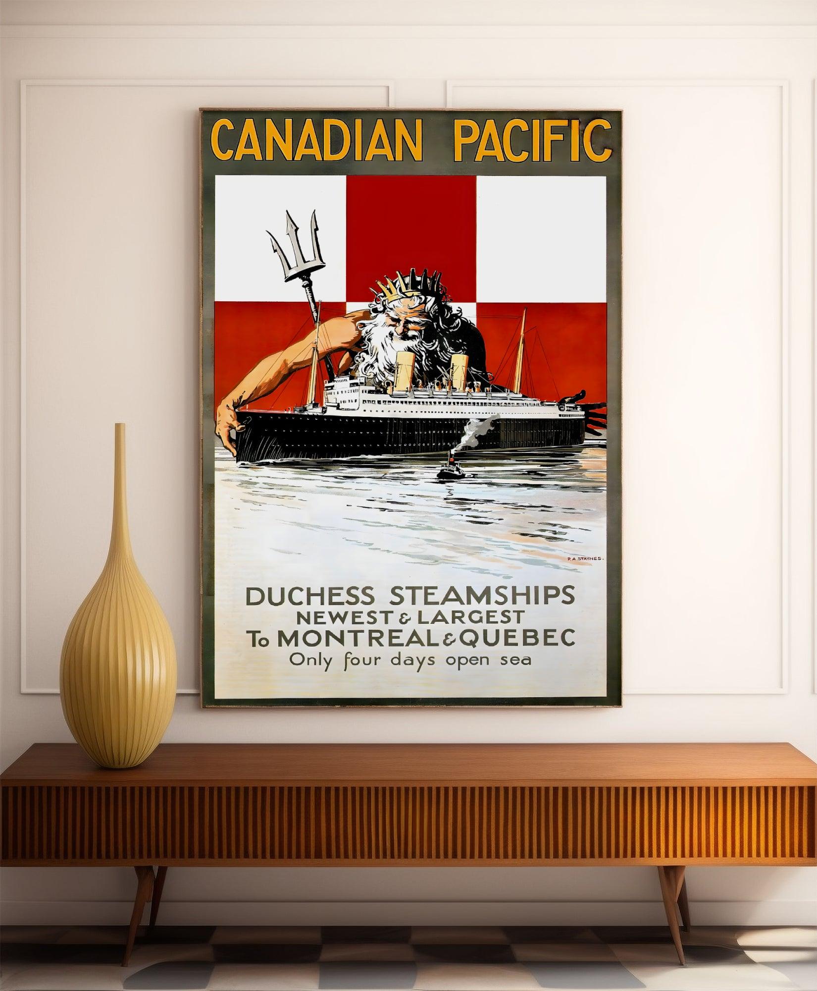 Affiche publicitaire bateau vintage "Canadian Pacific : Neptune protection" - Haute Définition - papier mat 230gr/m² - Poster Vintage