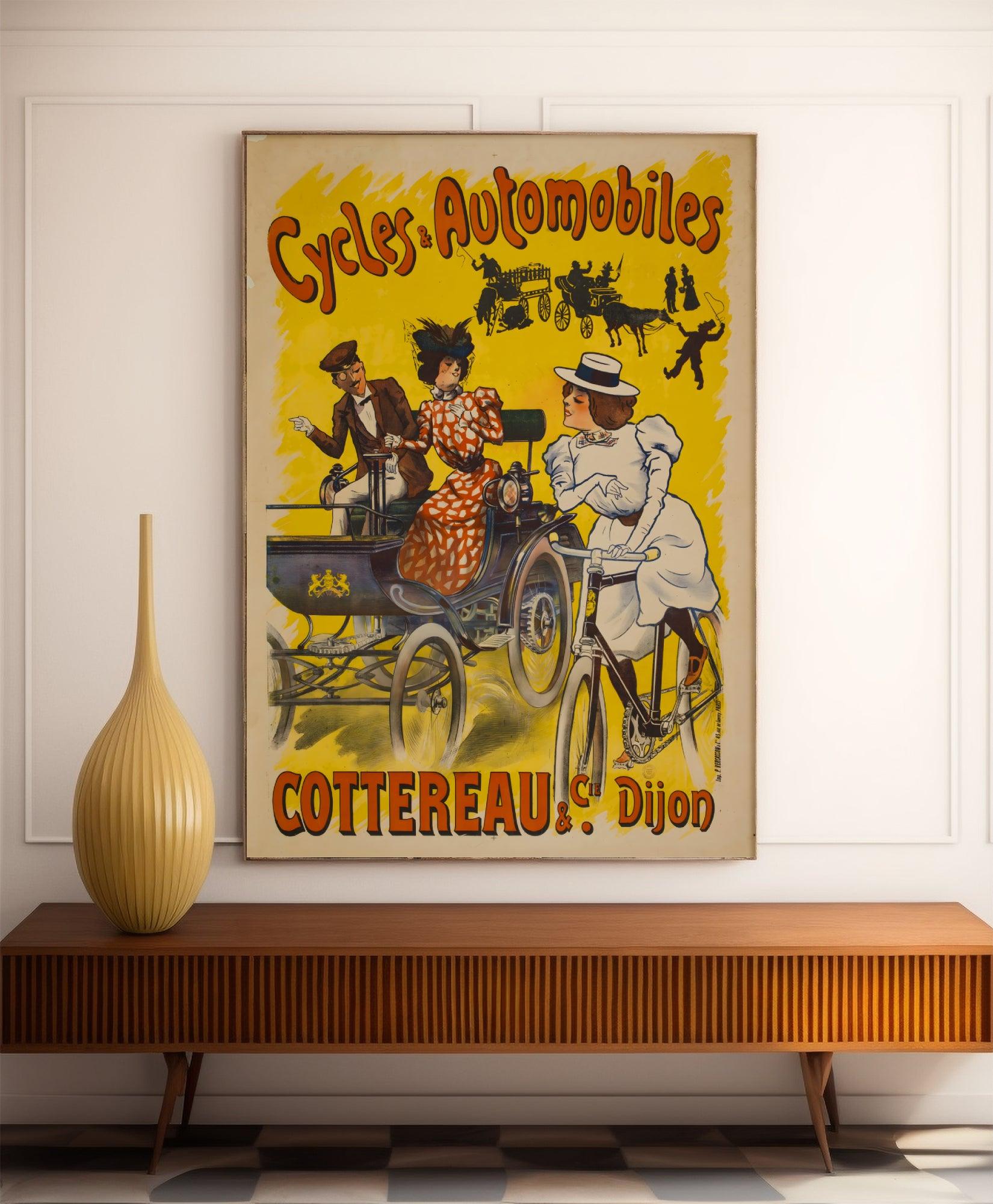 Affiche publicitaire vintage "Cycles et Automobiles Cottereau" - Haute Définition - papier mat 230gr/m² - Poster Vintage