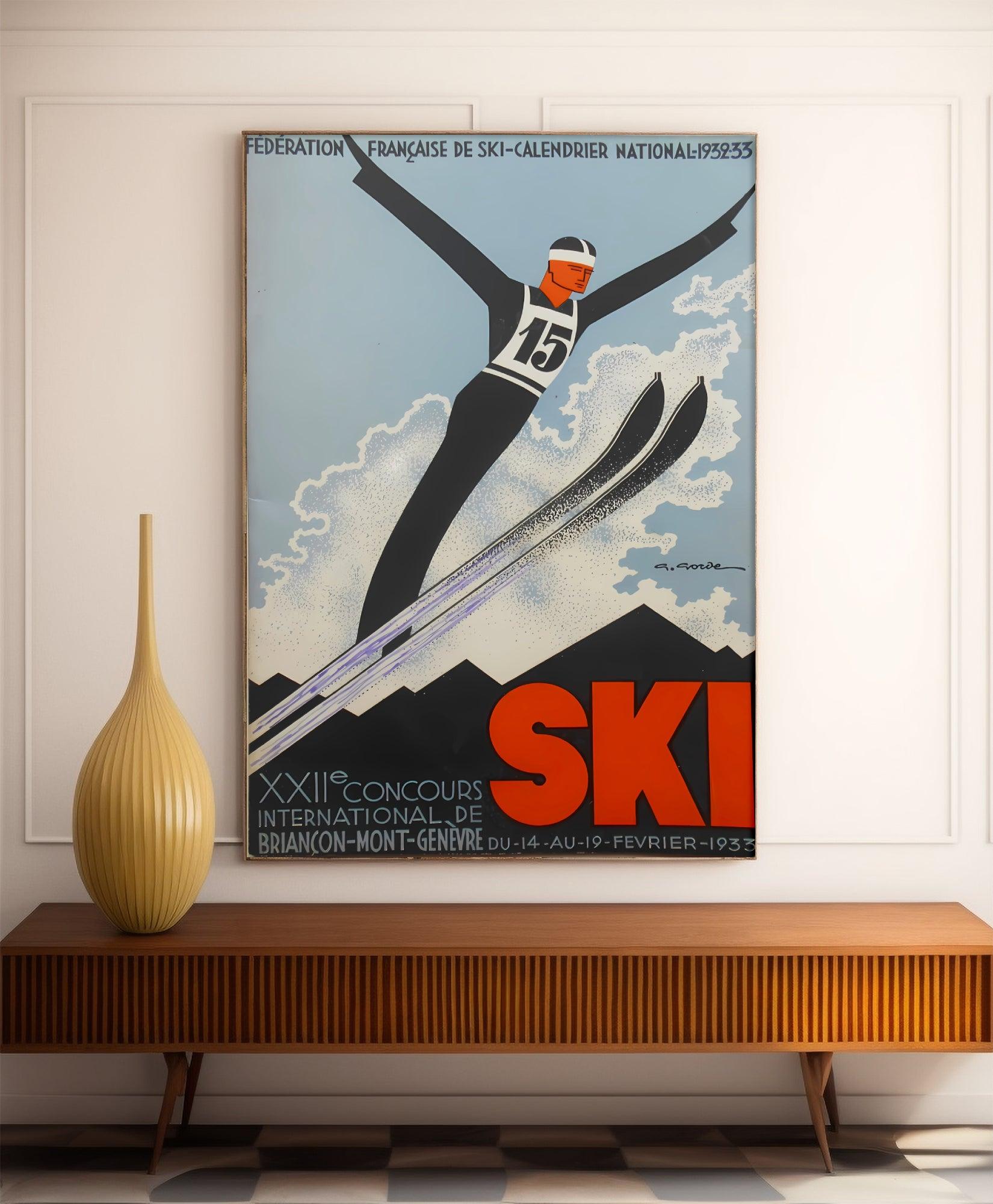 Affiche ski vintage "22ème concours international de ski" - Haute Définition - papier mat 230gr/m² - Poster Vintage