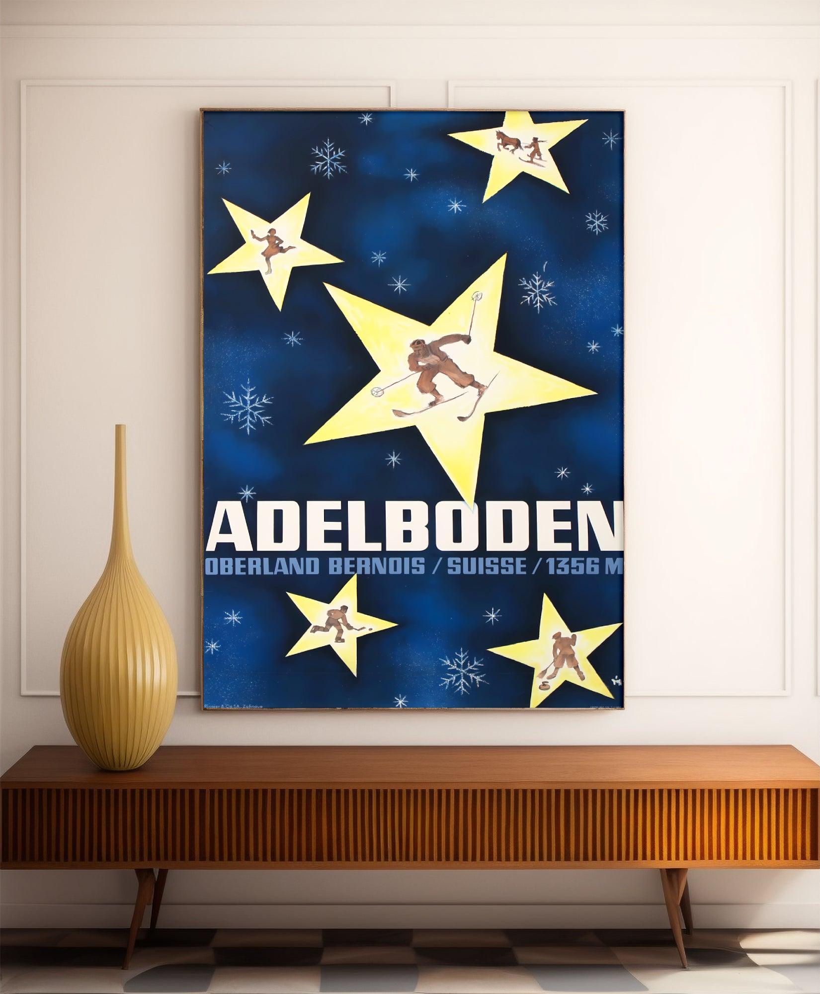 Affiche ski vintage "Adelboden" - Haute Définition - papier mat 230gr/m² - Poster Vintage