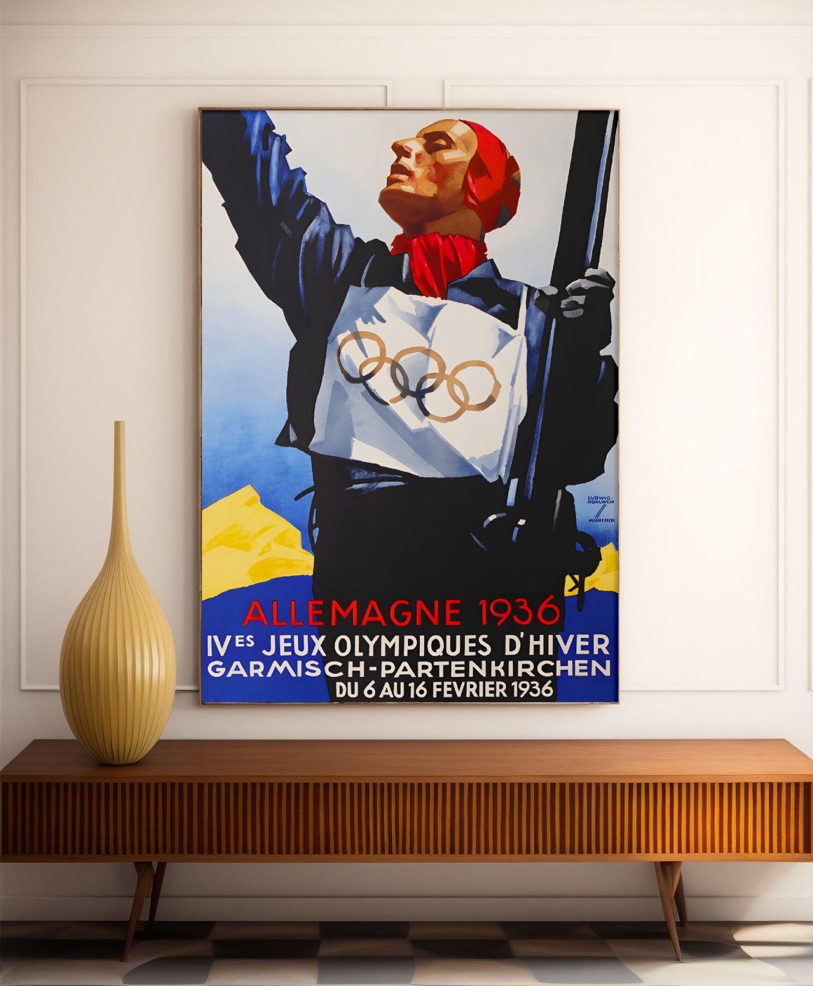 Affiche ski vintage "Jeux Olympiques d'Hiver 1936 - Allemagne" - Haute Définition - papier mat 230gr/m² - Poster Vintage