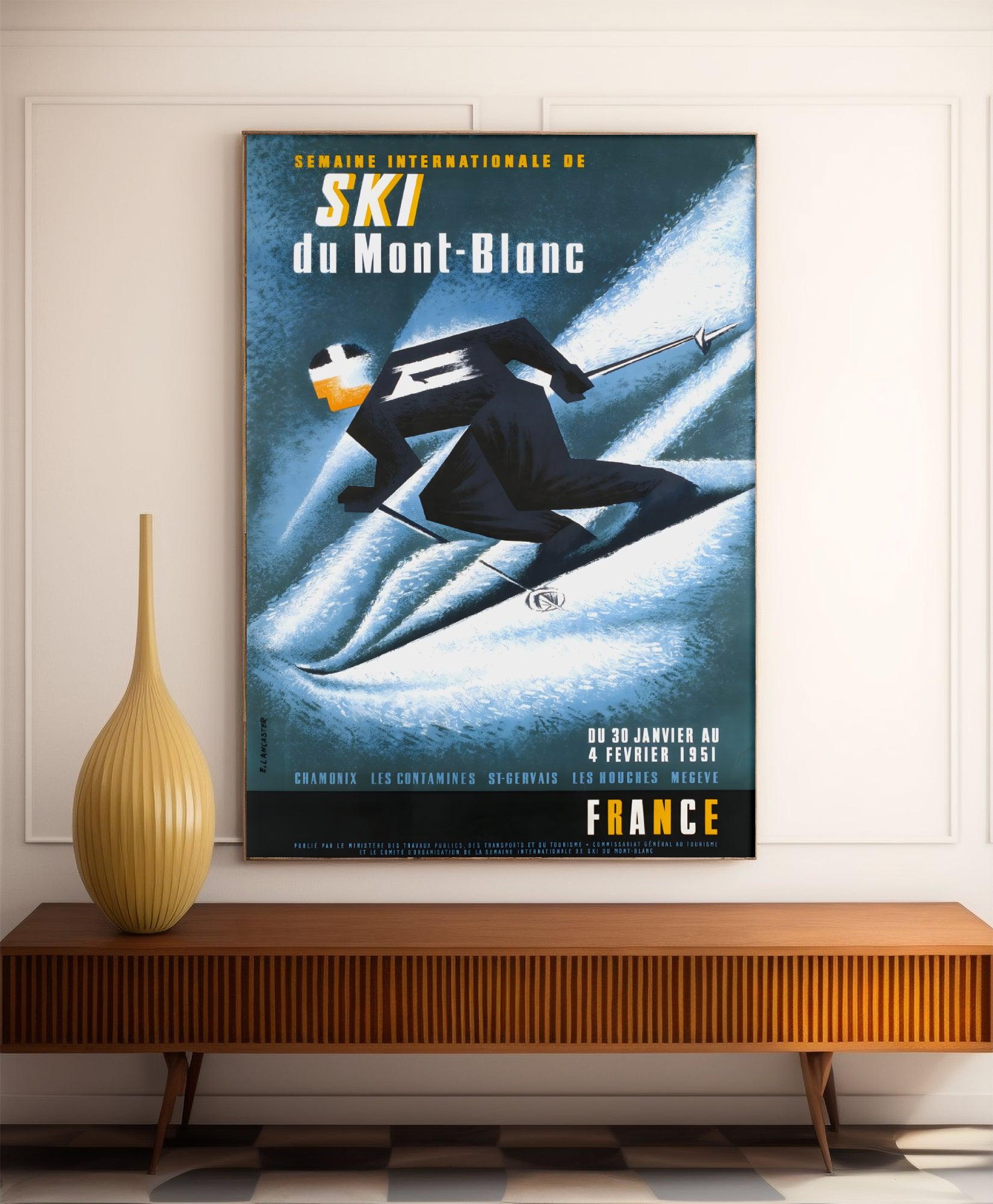 Affiche ski vintage "Mont Blanc" - Lancaster - Haute Définition - papier mat 230gr/m² - Poster Vintage