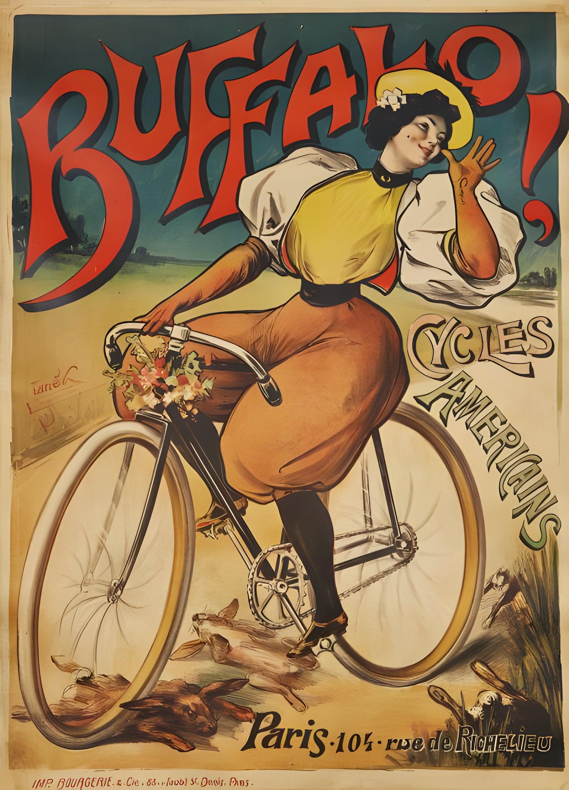 Affiche velo vintage "Buffalo Cycles américain" - Emmanuel Stanek - Haute Définition - papier mat 230gr/m² - Poster Vintage