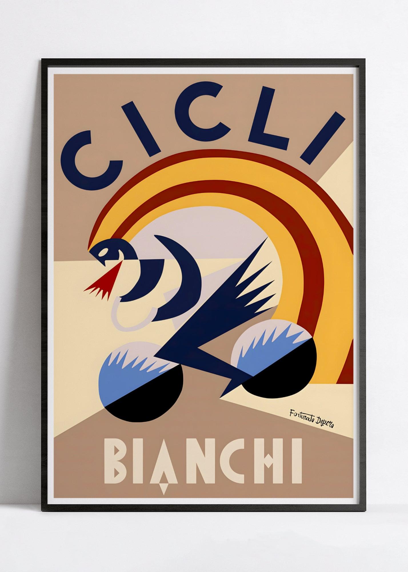 Affiche velo vintage "Cicli Bianchi" - Fortunato Depero - Haute Définition - papier mat 230gr/m² - Poster Vintage