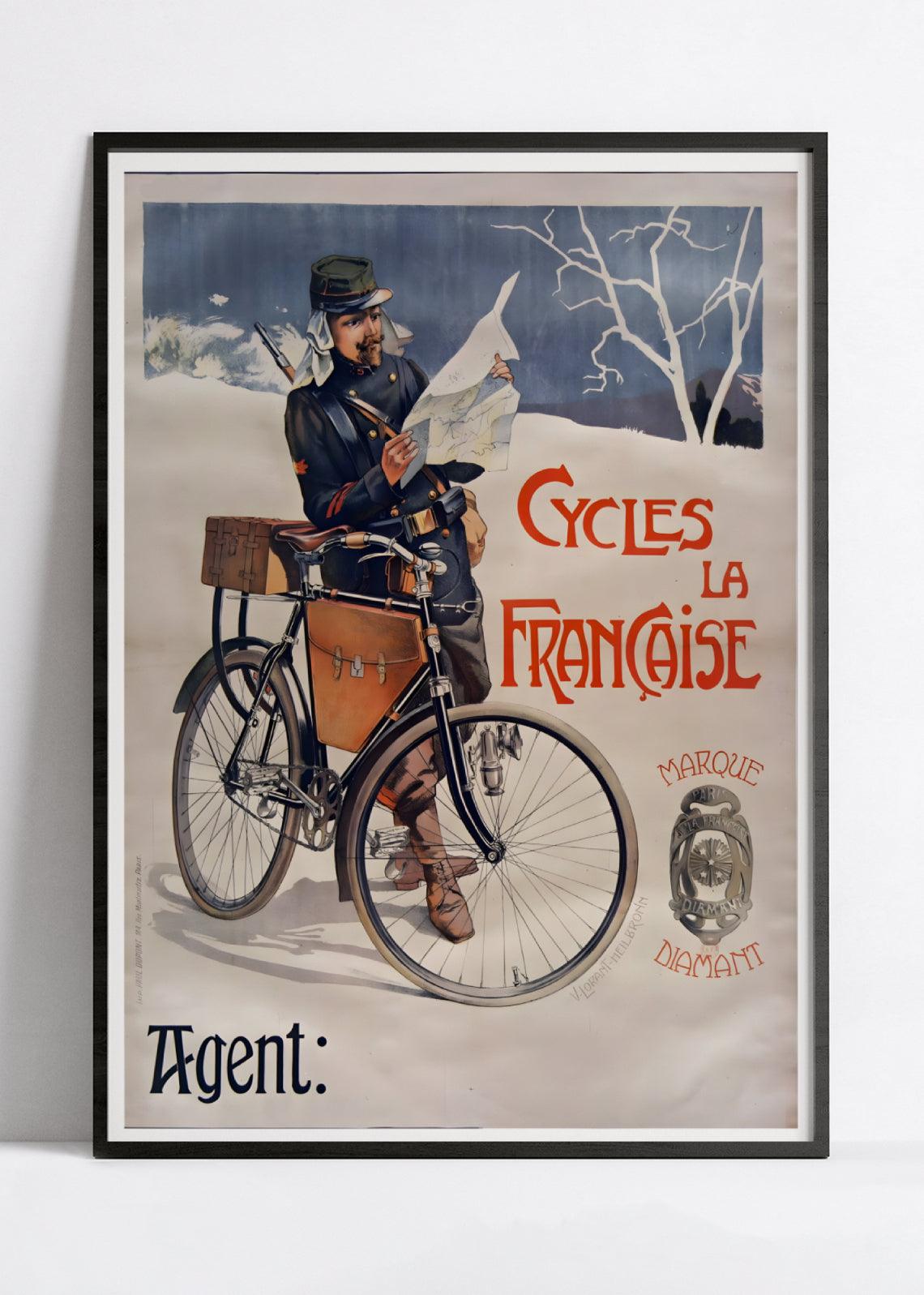 Affiche velo vintage "Cycles La Française" - Vincent Lorant-Heilbronn - Haute Définition - papier mat 230gr/m² - Poster Vintage