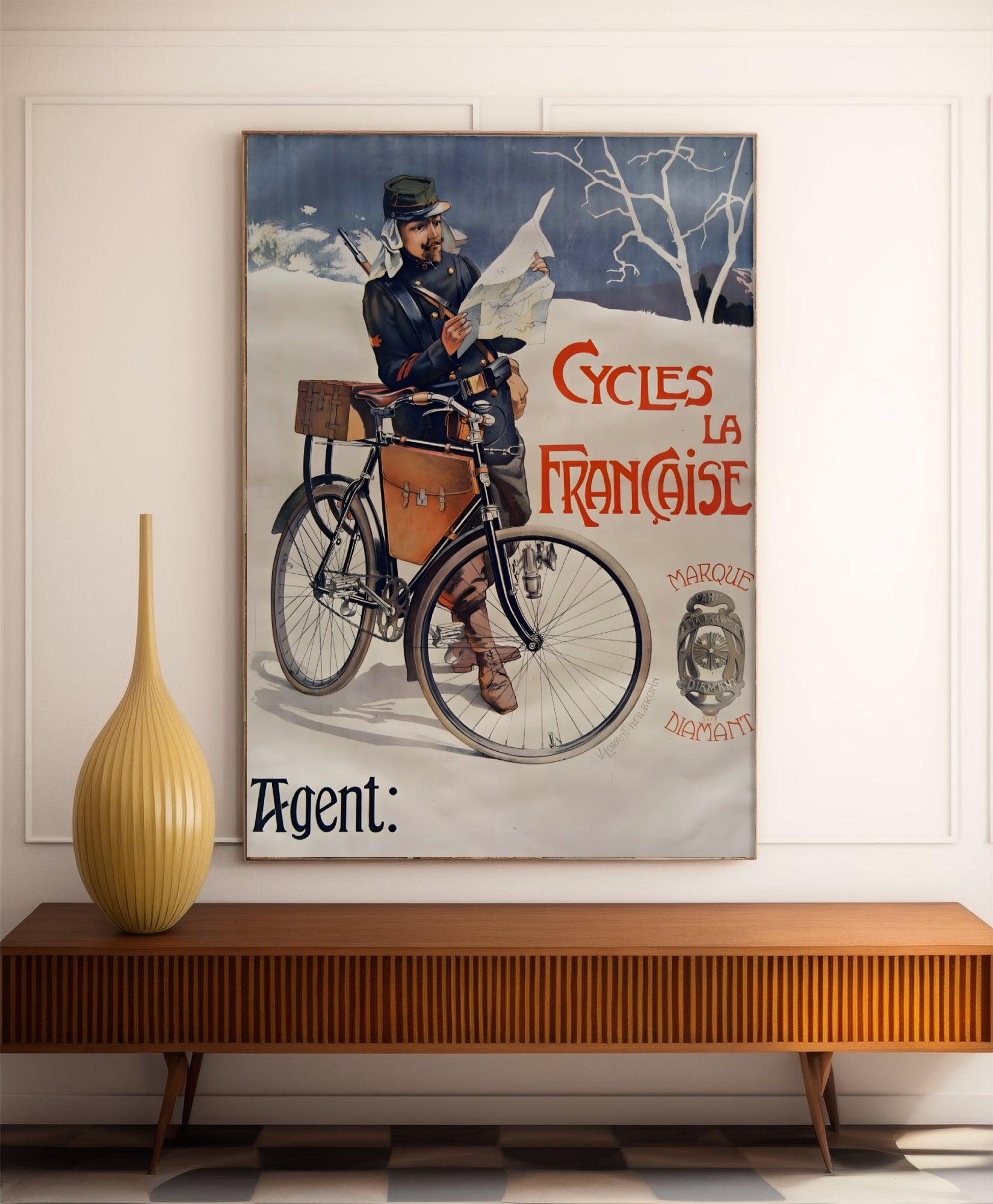 Affiche velo vintage "Cycles La Française" - Vincent Lorant-Heilbronn - Haute Définition - papier mat 230gr/m² - Poster Vintage