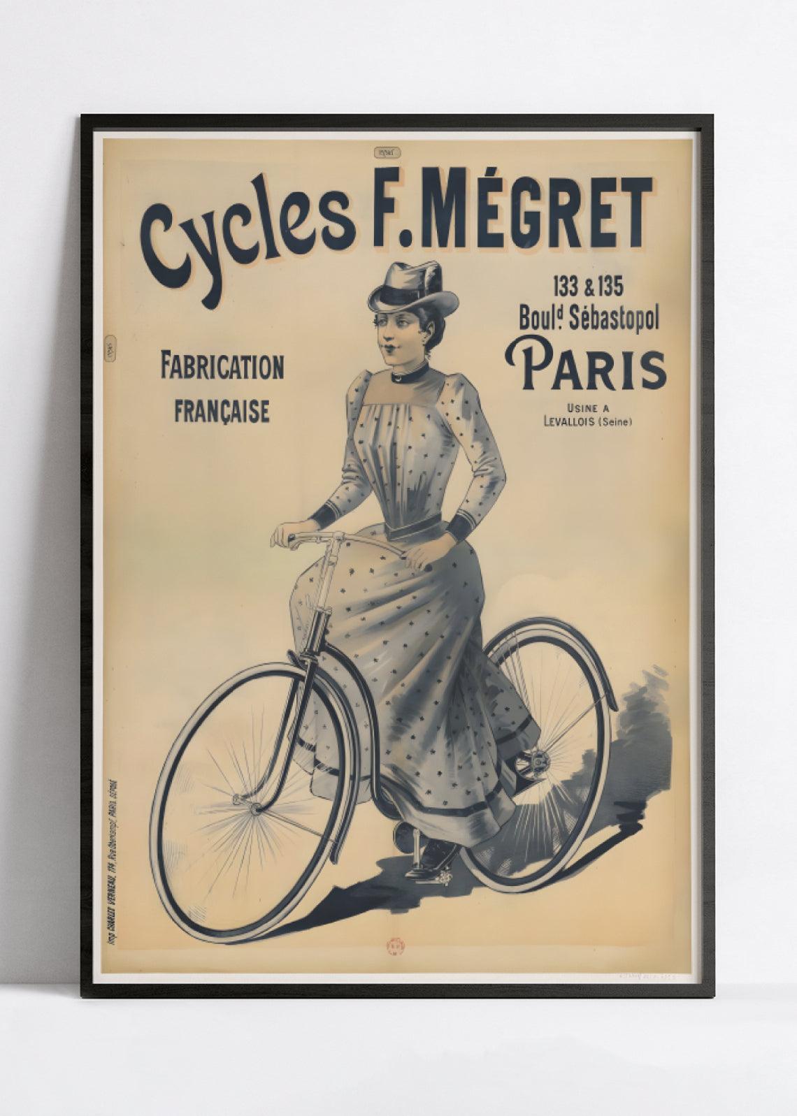 Affiche velo vintage "Cycles Megret - Haute Définition - papier mat 230gr/m² - Poster Vintage