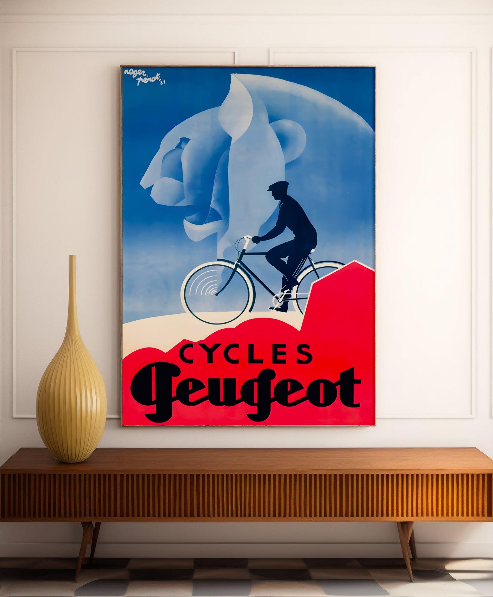 Affiche velo vintage "Cycles Peugeot" - Roger Pérot - Haute Définition - papier mat 230gr/m² - Poster Vintage