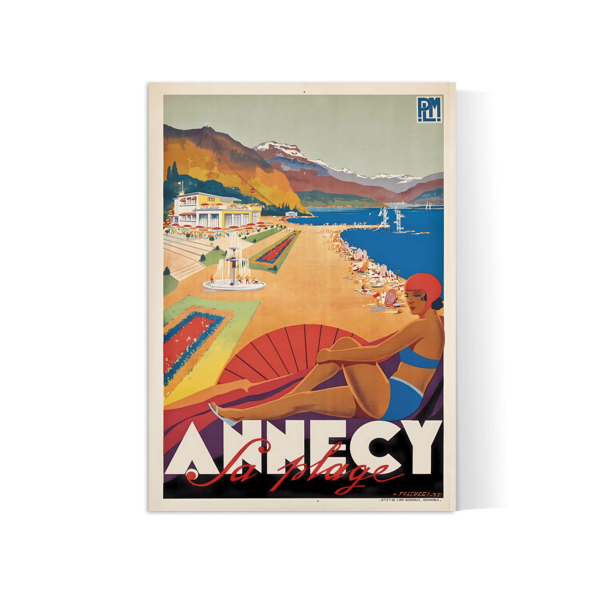 Affiche ville vintage "Annecy Plage" - Robert Falcucci - Haute Définition - papier mat 230gr/m² - Poster Vintage