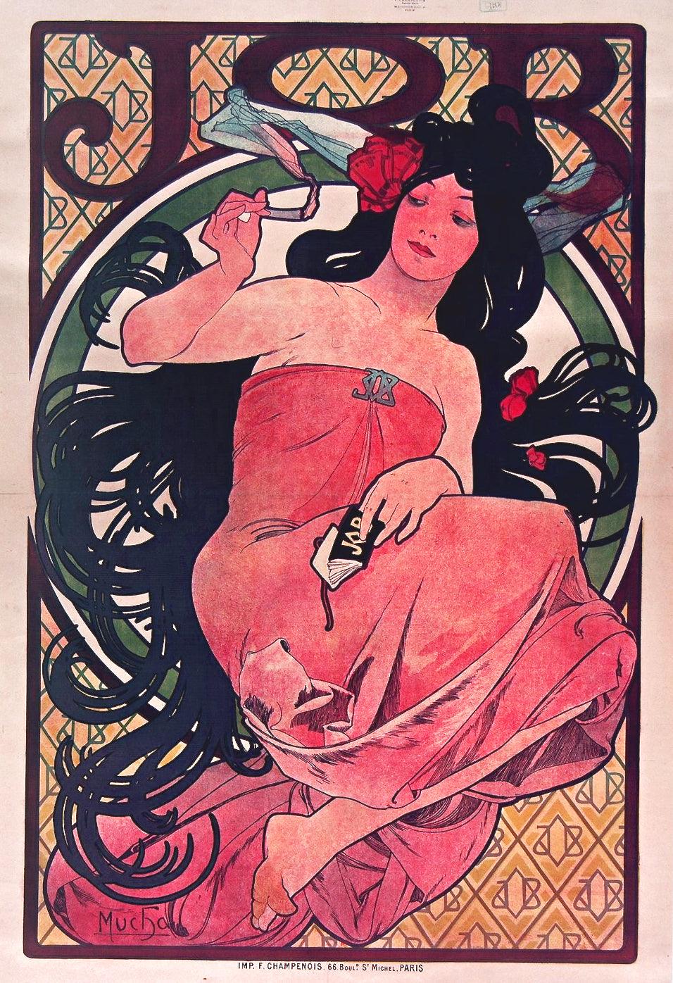 Affiche vintage "Cigarettes Job" - Alphonse Mucha - Haute Définition - papier mat 230gr/m² - Poster Vintage