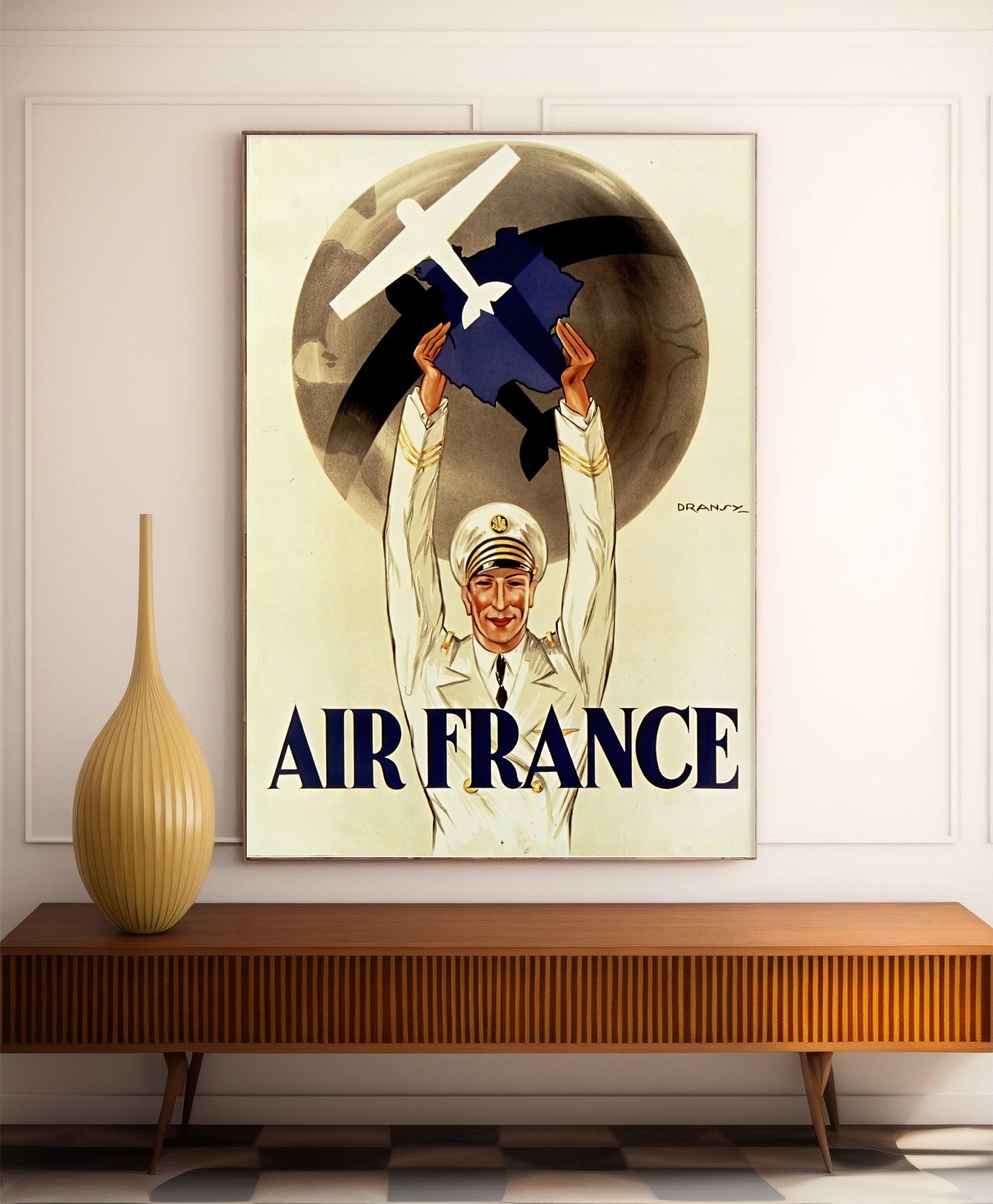 Affiche Vintage "Première Affiche Publicitaire Air France" - Dransy - Haute Définition - papier mat 230gr/m2 - Poster Vintage