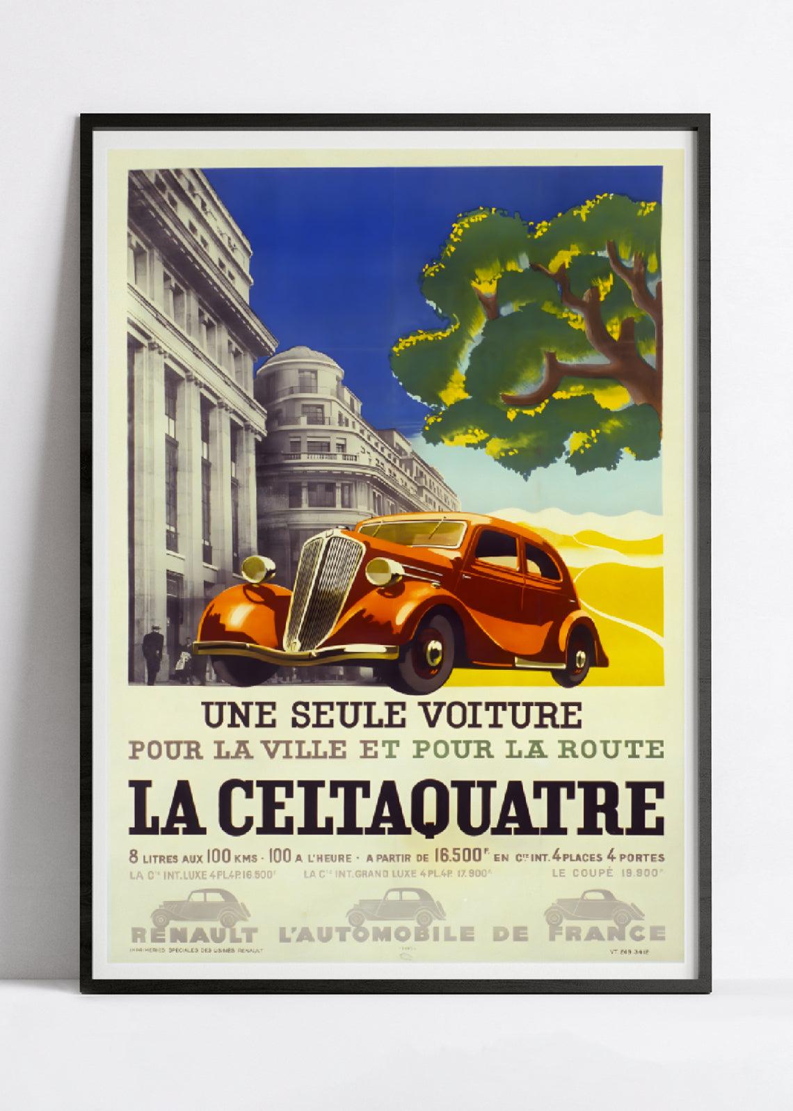 Affiche voiture vintage "Renault Celtaquatre" - Haute Définition - papier mat 230gr/m² - Poster Vintage