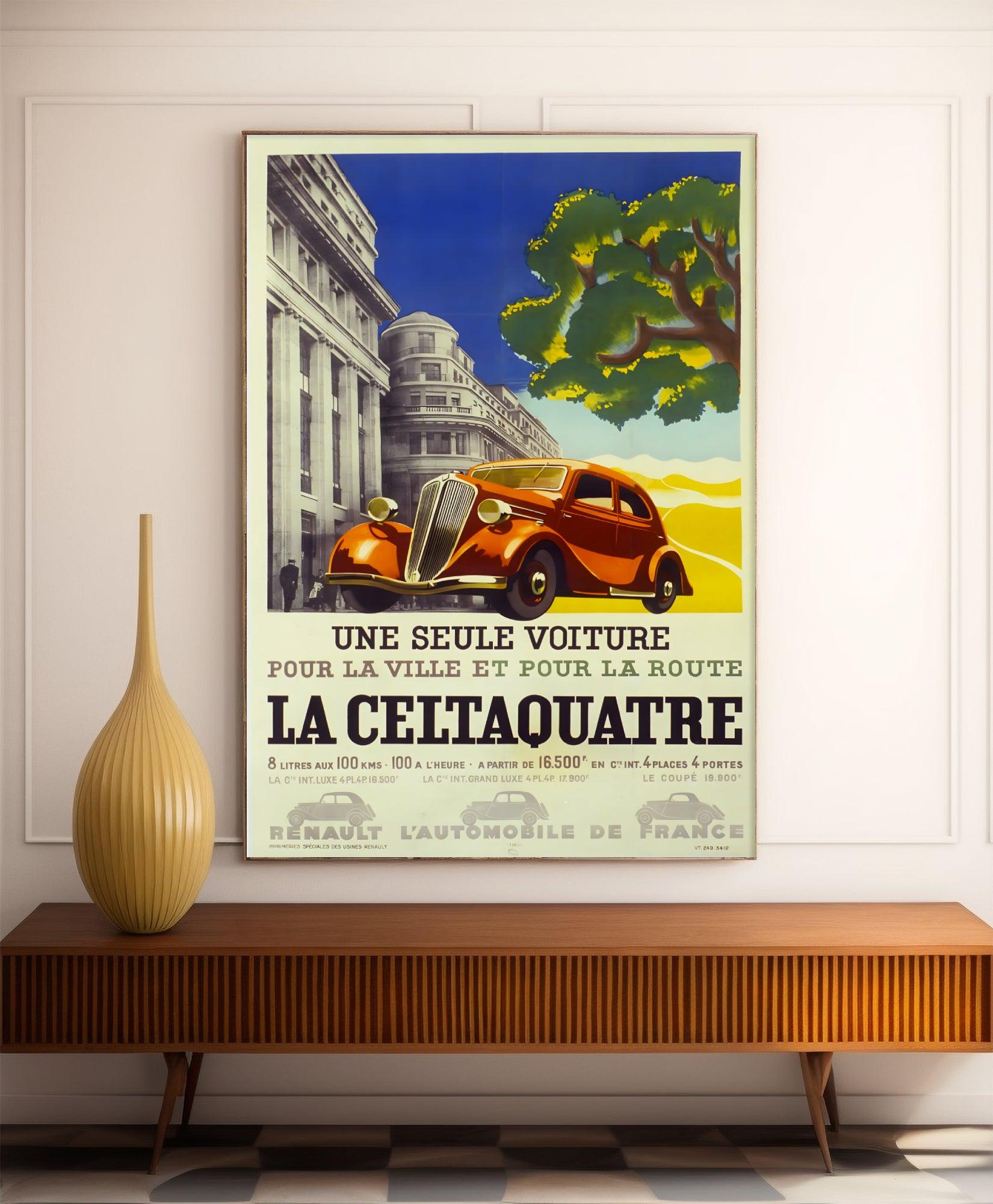 Affiche voiture vintage "Renault Celtaquatre" - Haute Définition - papier mat 230gr/m² - Poster Vintage