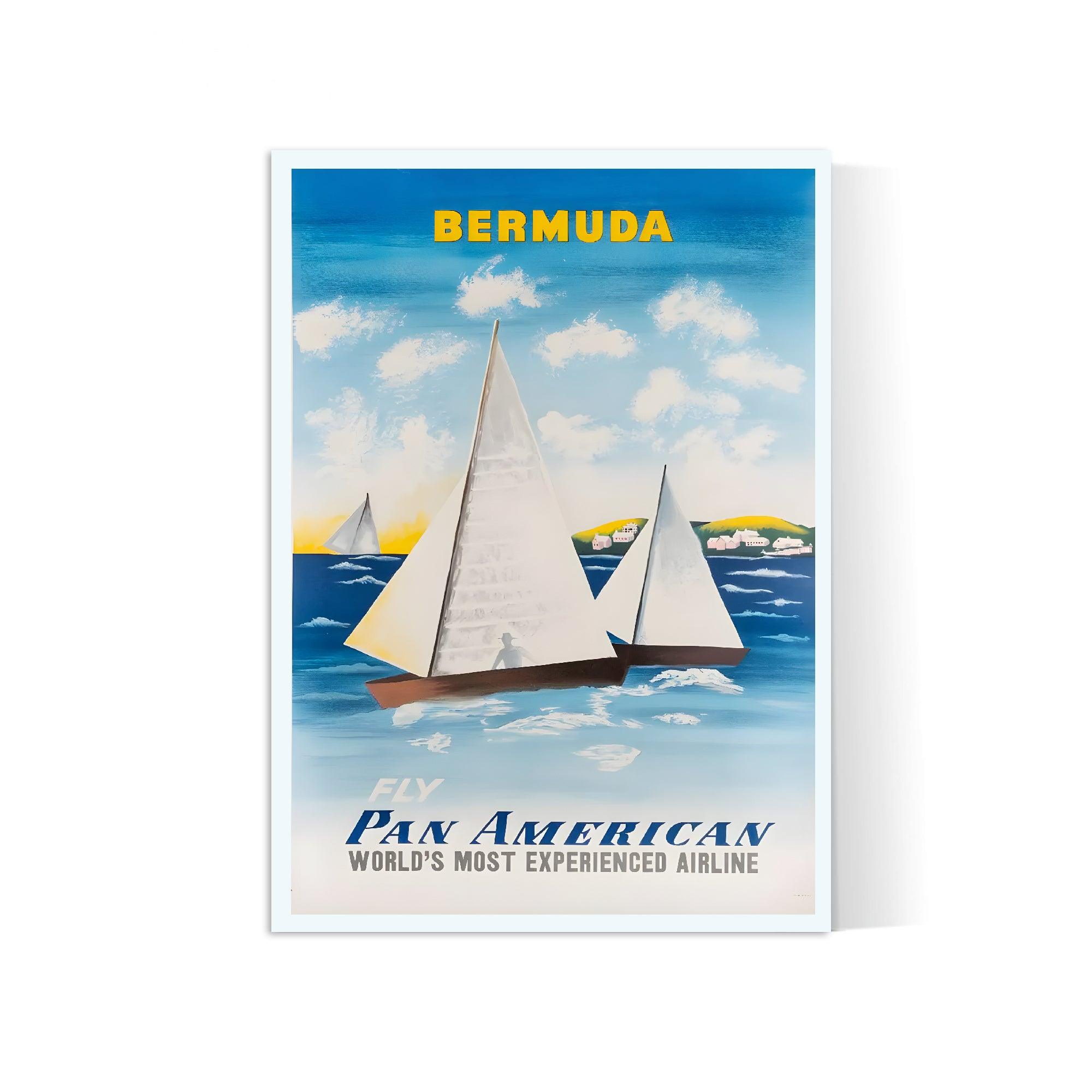 Affiche voyage vintage "Bermuda" - voiliers - Panam - Haute Définition - papier mat 230gr/m² - Poster Vintage