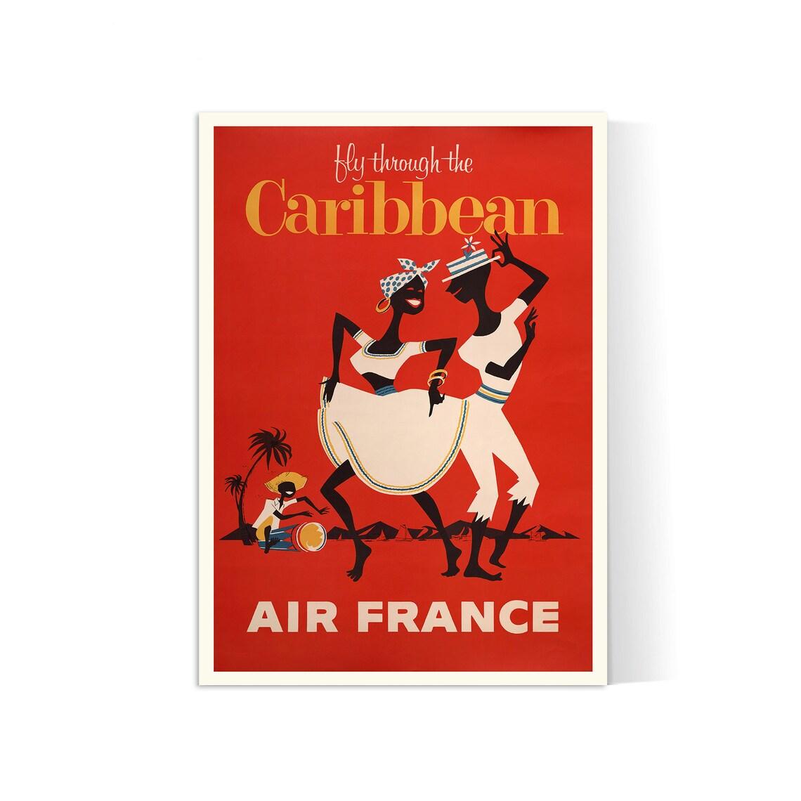 Affiche voyage vintage "Caribbean" - Air France - Haute Définition - papier mat 230gr/m² - Poster Vintage