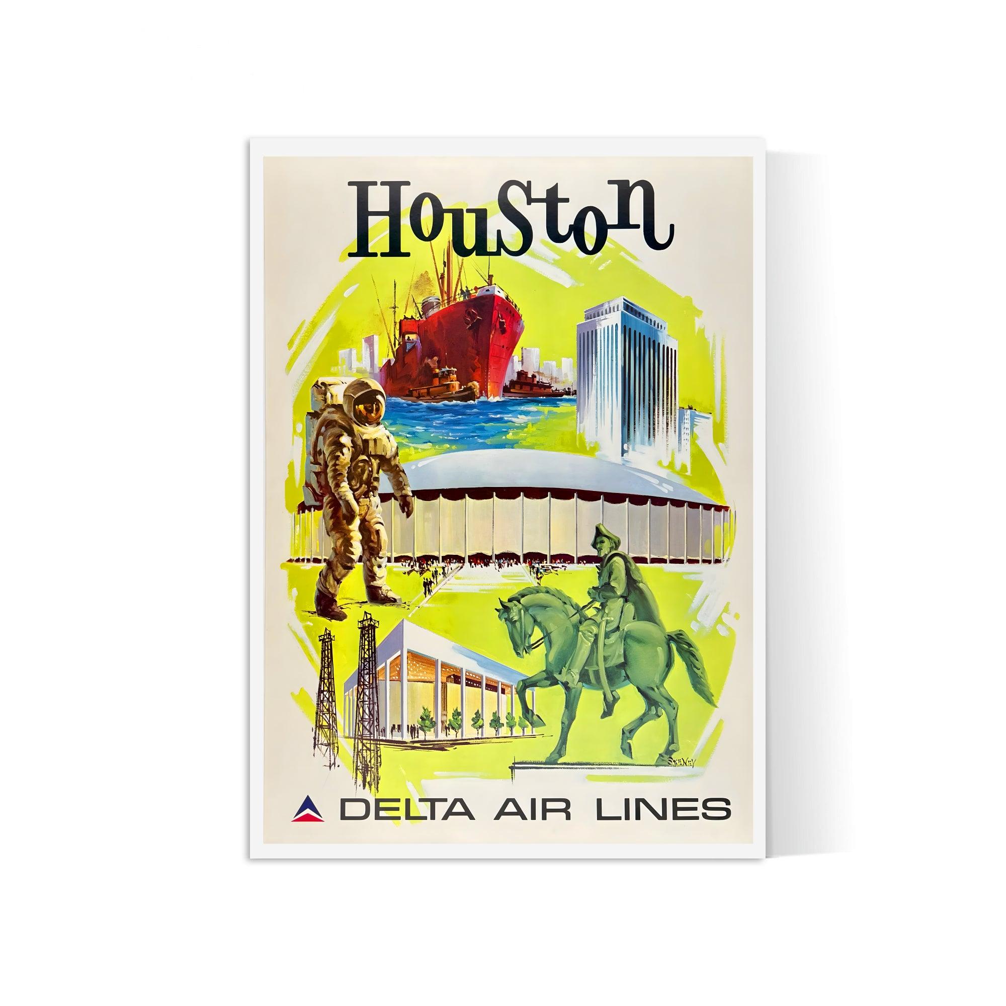 Affiche voyage vintage "Houston" - Delta Airlines - Haute Définition - papier mat 230gr/m² - Poster Vintage