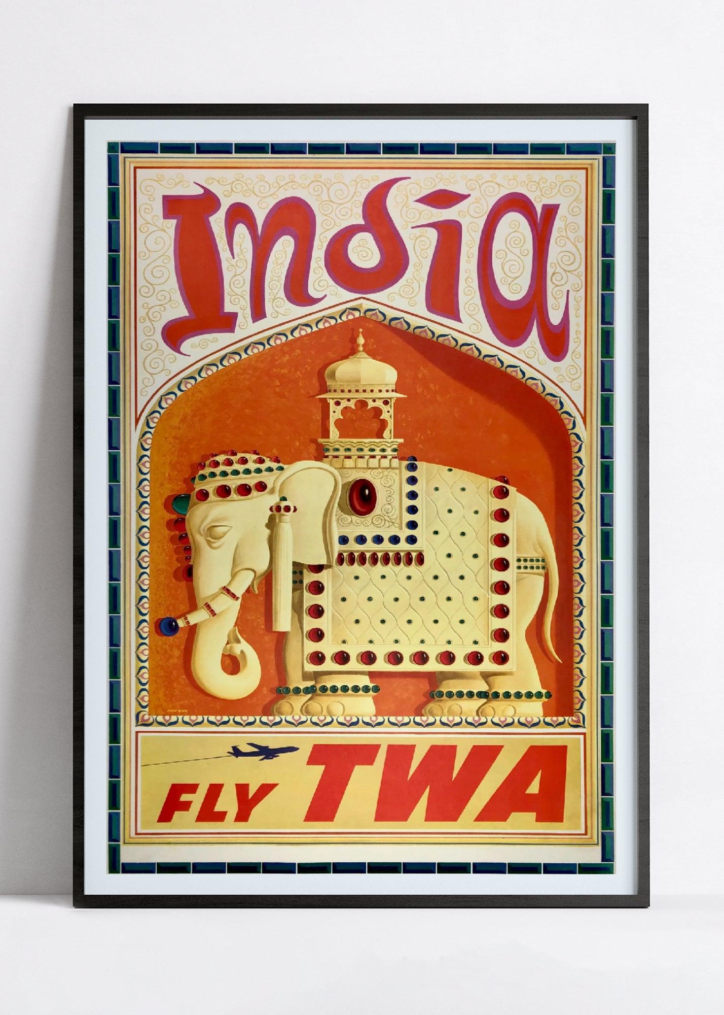 Affiche voyage vintage "India" - TWA - Haute Définition - papier mat 230gr/m² - Poster Vintage