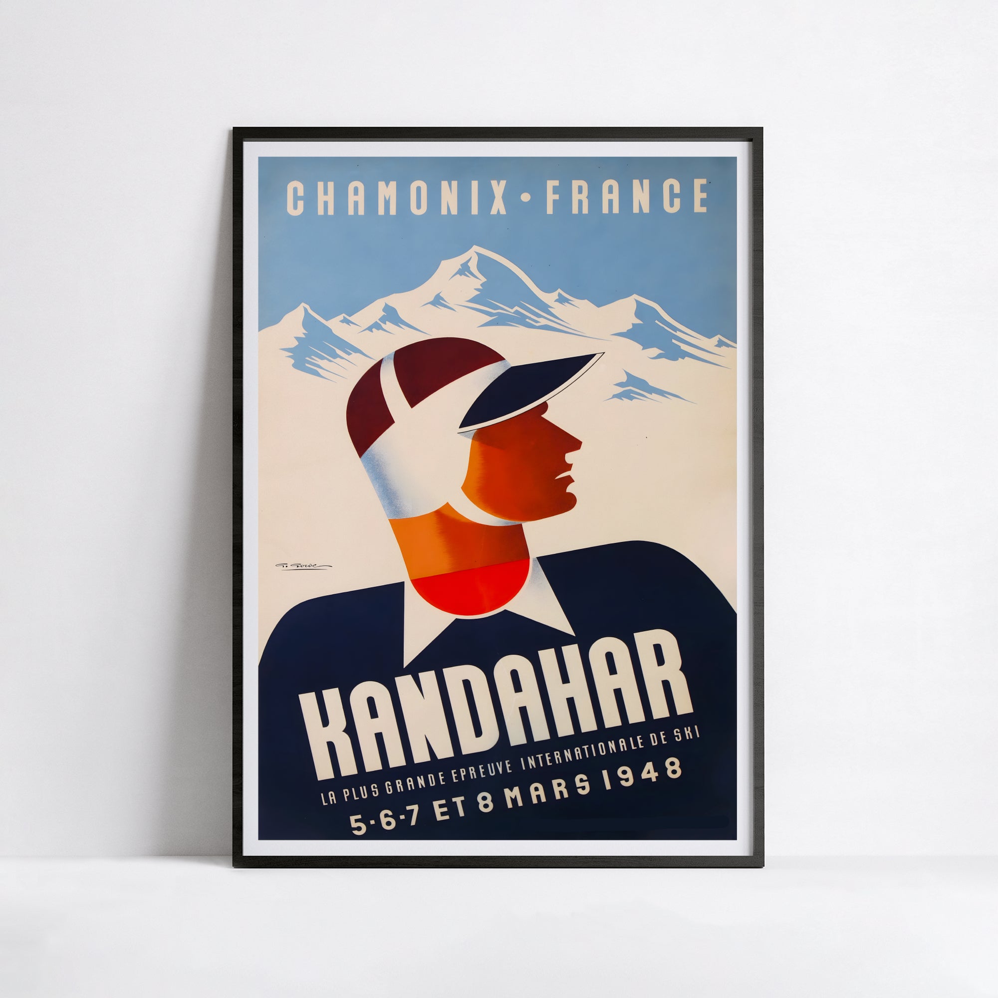 Affiche ski vintage "Chamonix - Kandahar 1948" - Haute Définition - papier mat 230gr/m²