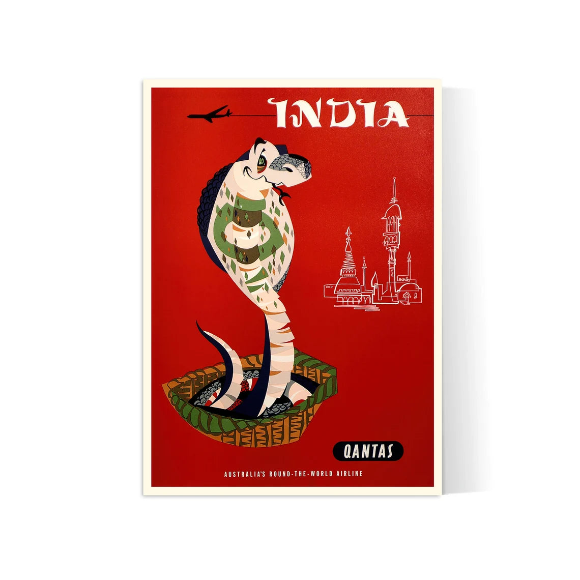 Affiche voyage vintage "India" - Qantas- Haute Définition - papier mat 230gr/m²