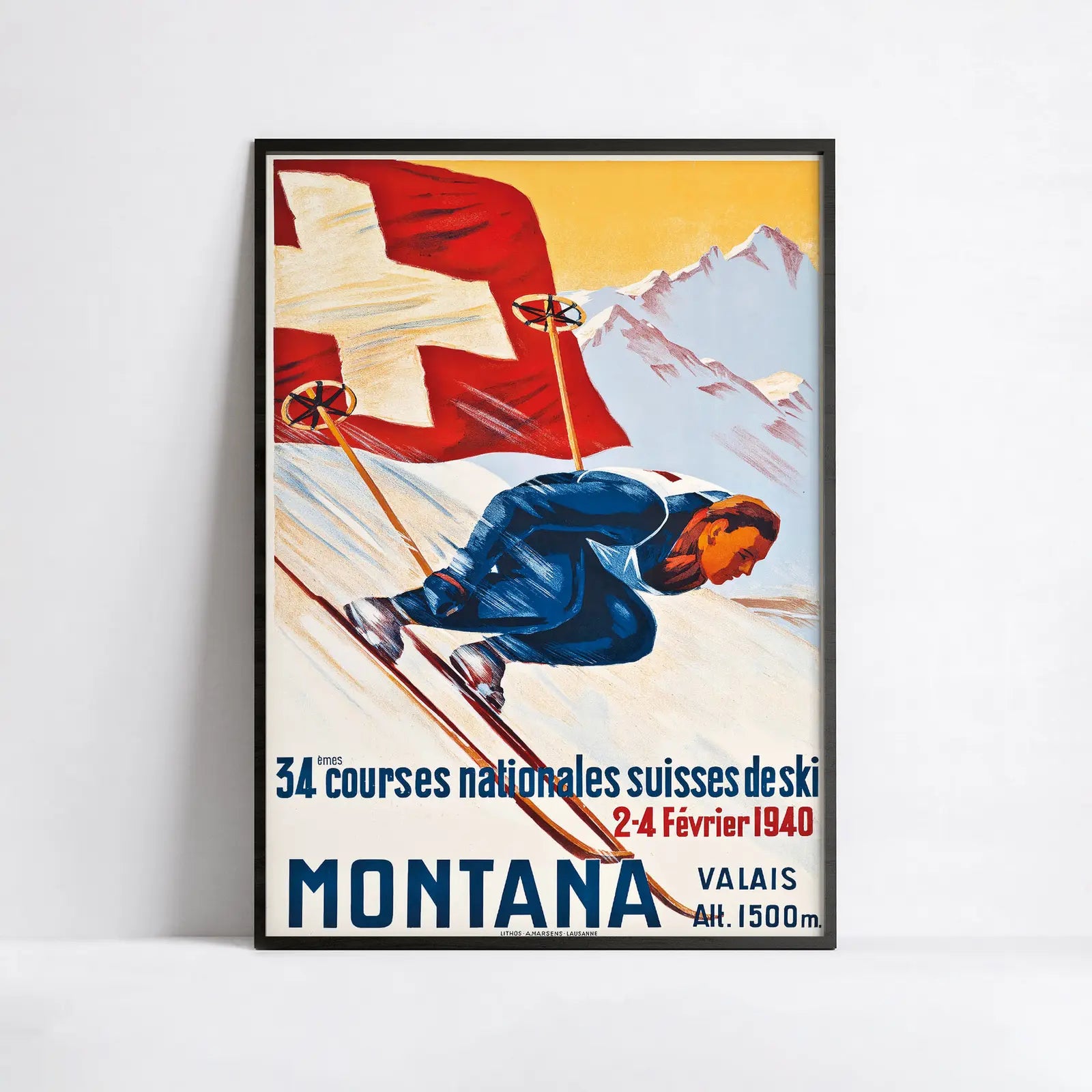 Affiche Ski vintage "Montana Valais" - Haute Définition - papier mat 230gr/m²