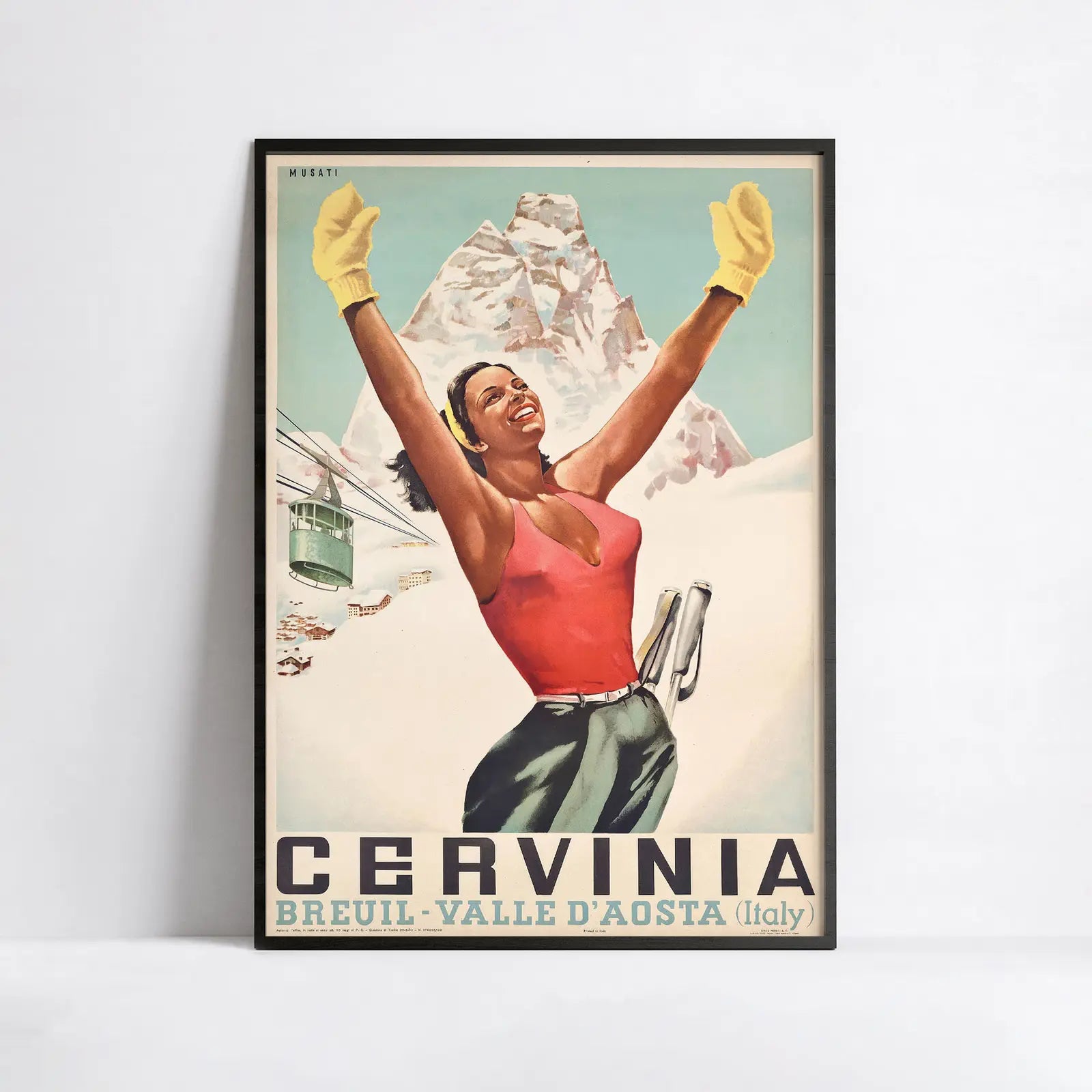 Affiche Ski vintage "Cervinia" - Arnaldo Musati - Haute Définition - papier mat 230gr/m²