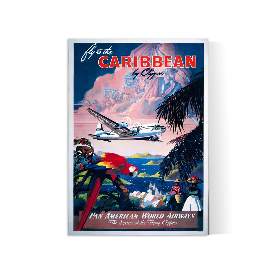 Affiche aviation  vintage "Fly to the Caribbean" - PANAM - Haute Définition - papier mat 230gr/m2