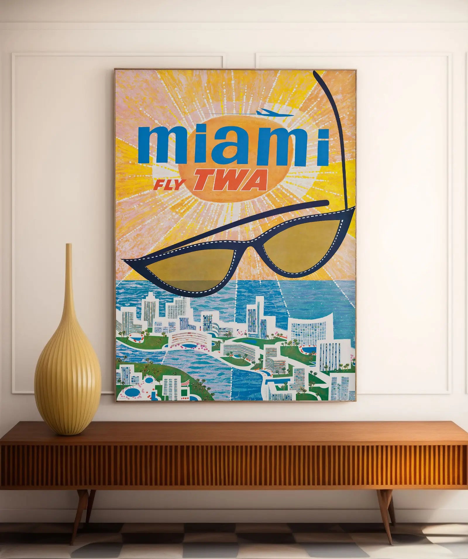 Affiche Aviation vintage "Miami Fly TWA" - David Klein - Haute Définition - papier mat 230gr/m²