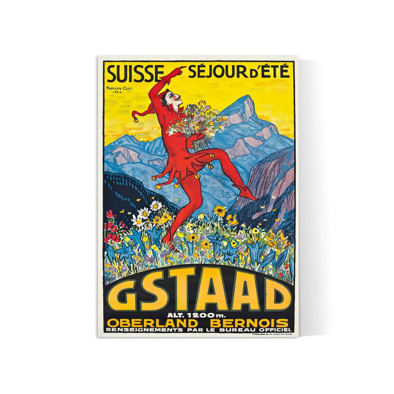 Affiche Ski vintage "Gstaad" - François Gos - Haute Définition - papier mat 230gr/m²