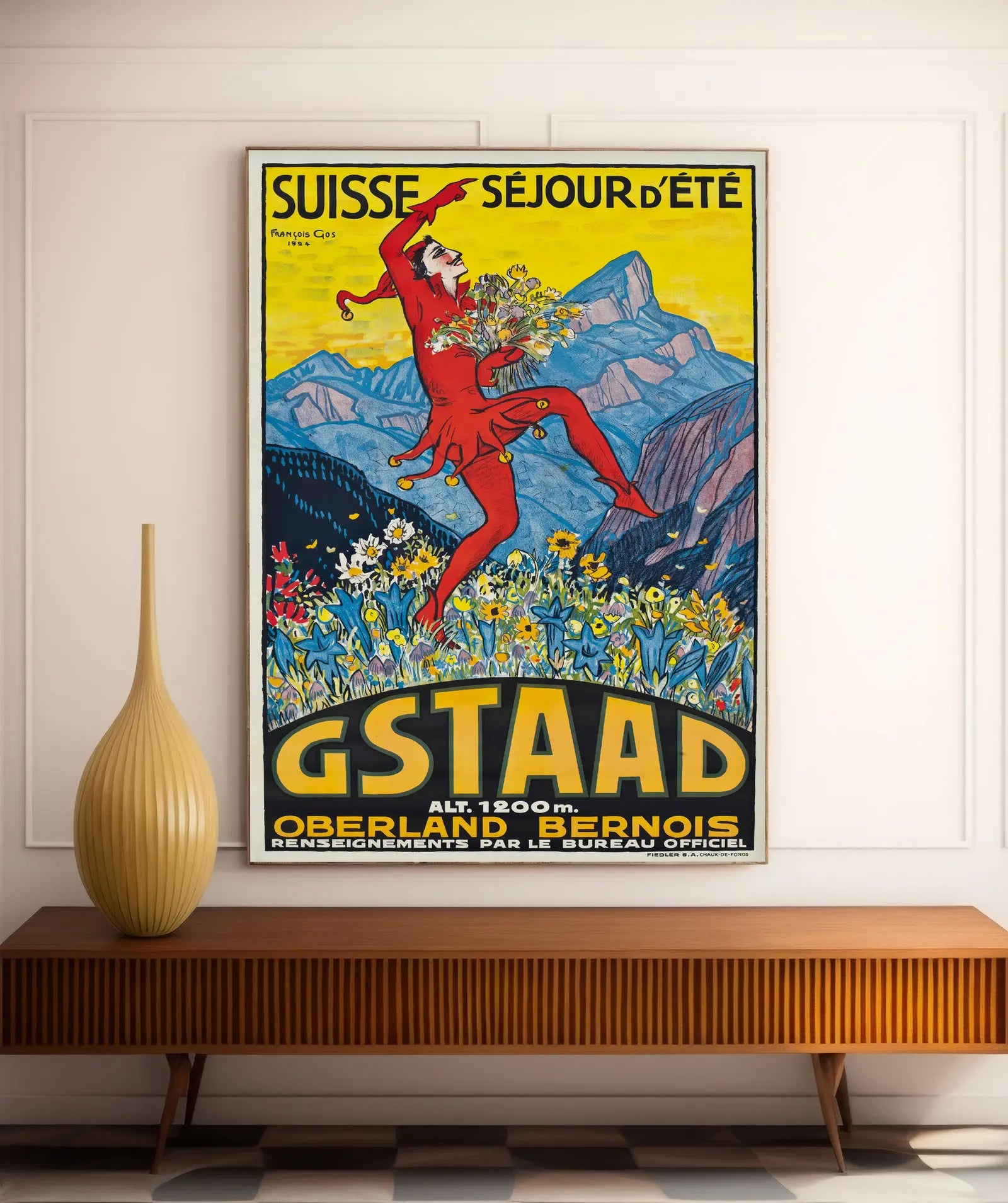 Affiche Ski vintage "Gstaad" - François Gos - Haute Définition - papier mat 230gr/m²