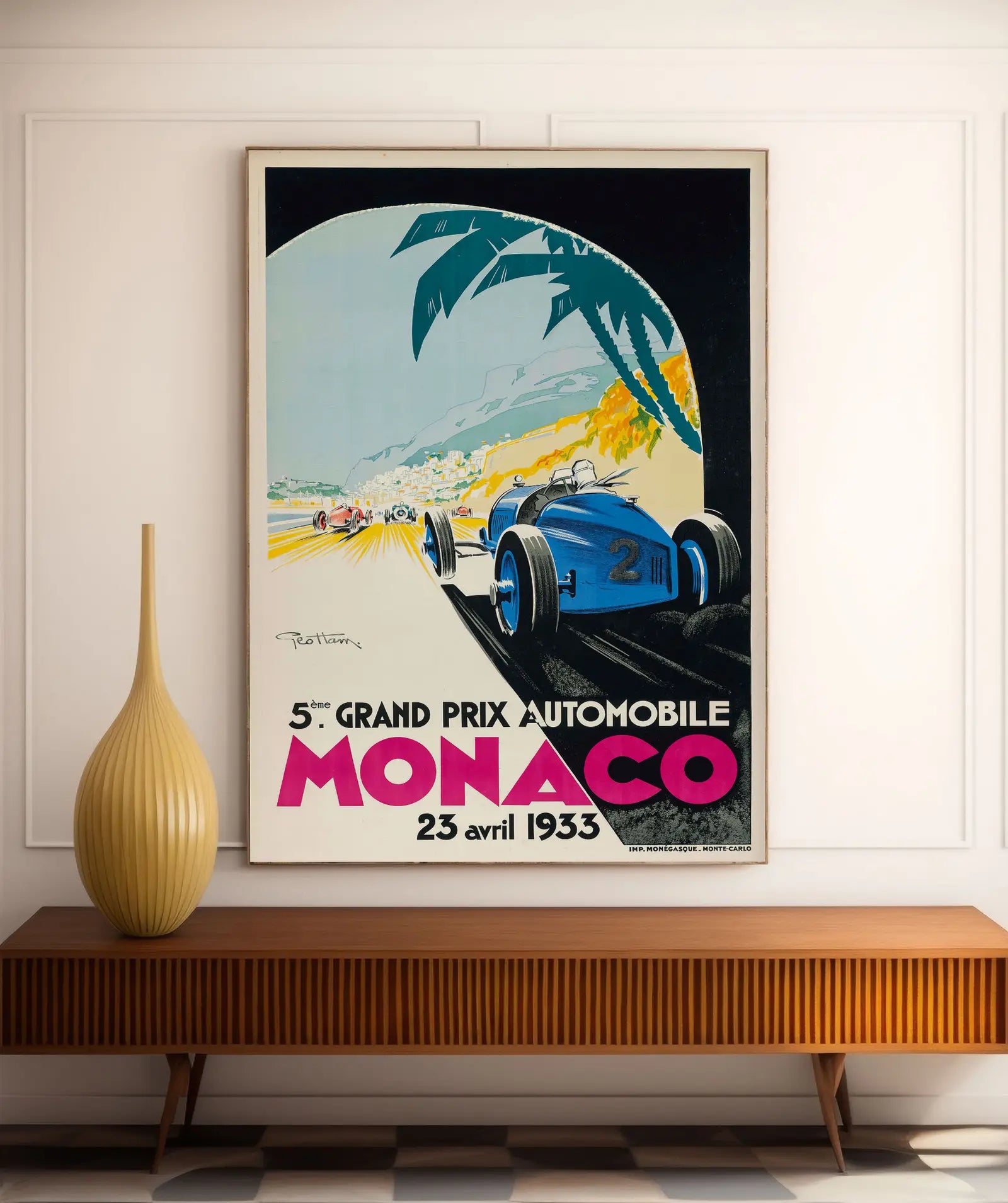 Affiche voiture vintage "Monaco 1933" - Géo Ham - Haute Définition - papier mat 230gr/m²