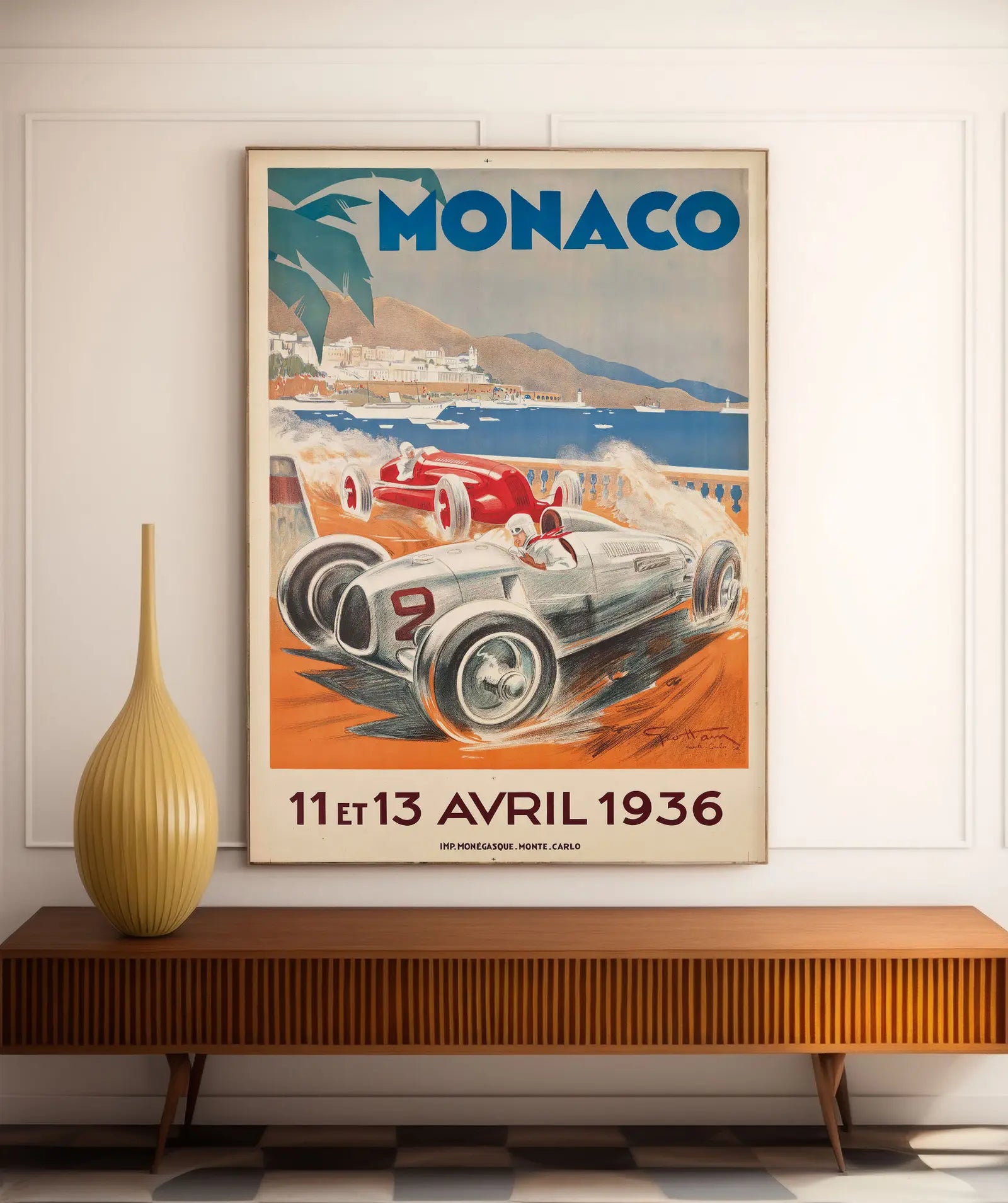 Affiche voiture vintage "Monaco 1936" - Géo Ham - Haute Définition - papier mat 230gr/m²