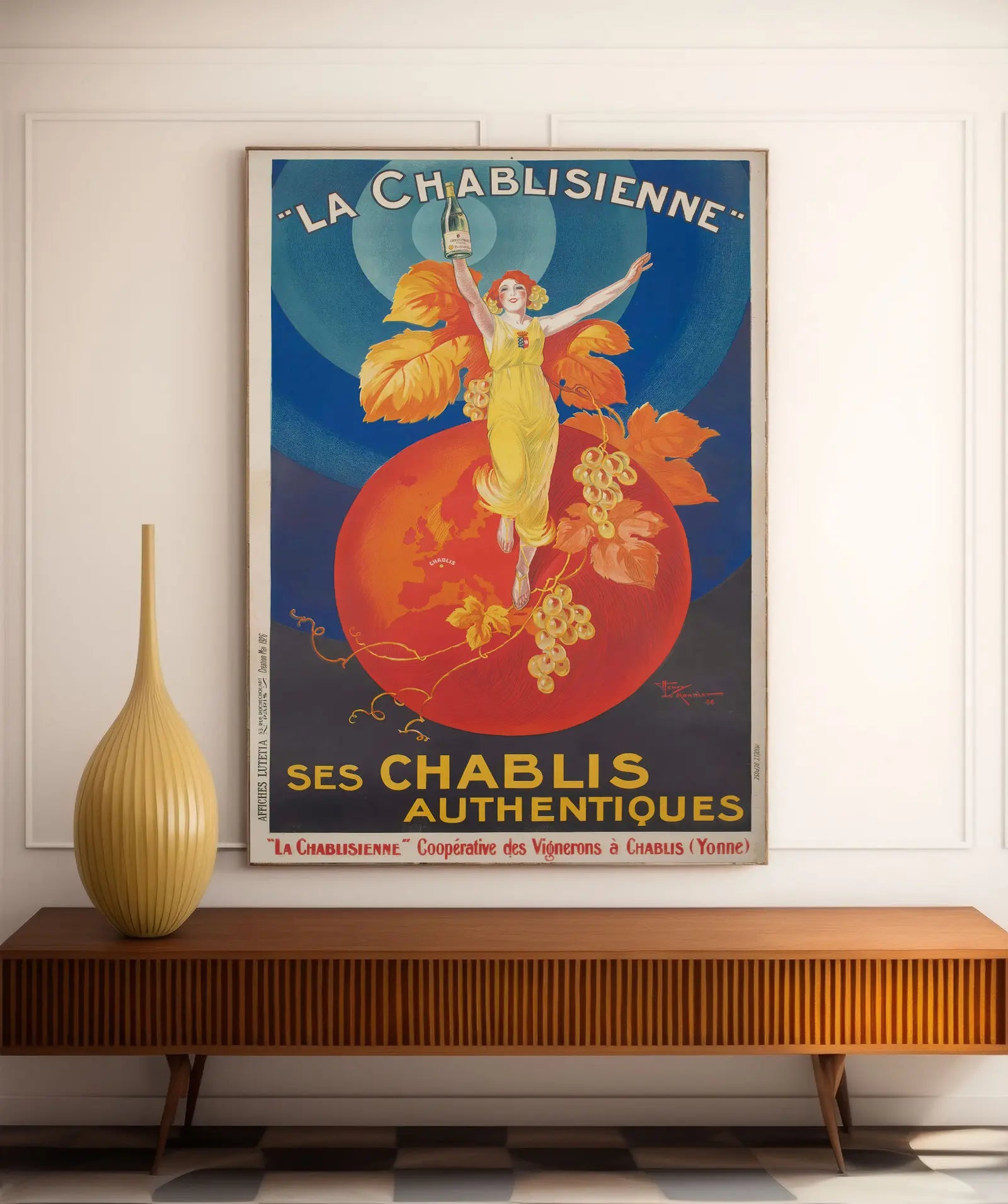 Affiche vin vintage "La chablisienne" - Henry Le Monnier - Haute Définition - papier mat 230gr/m²