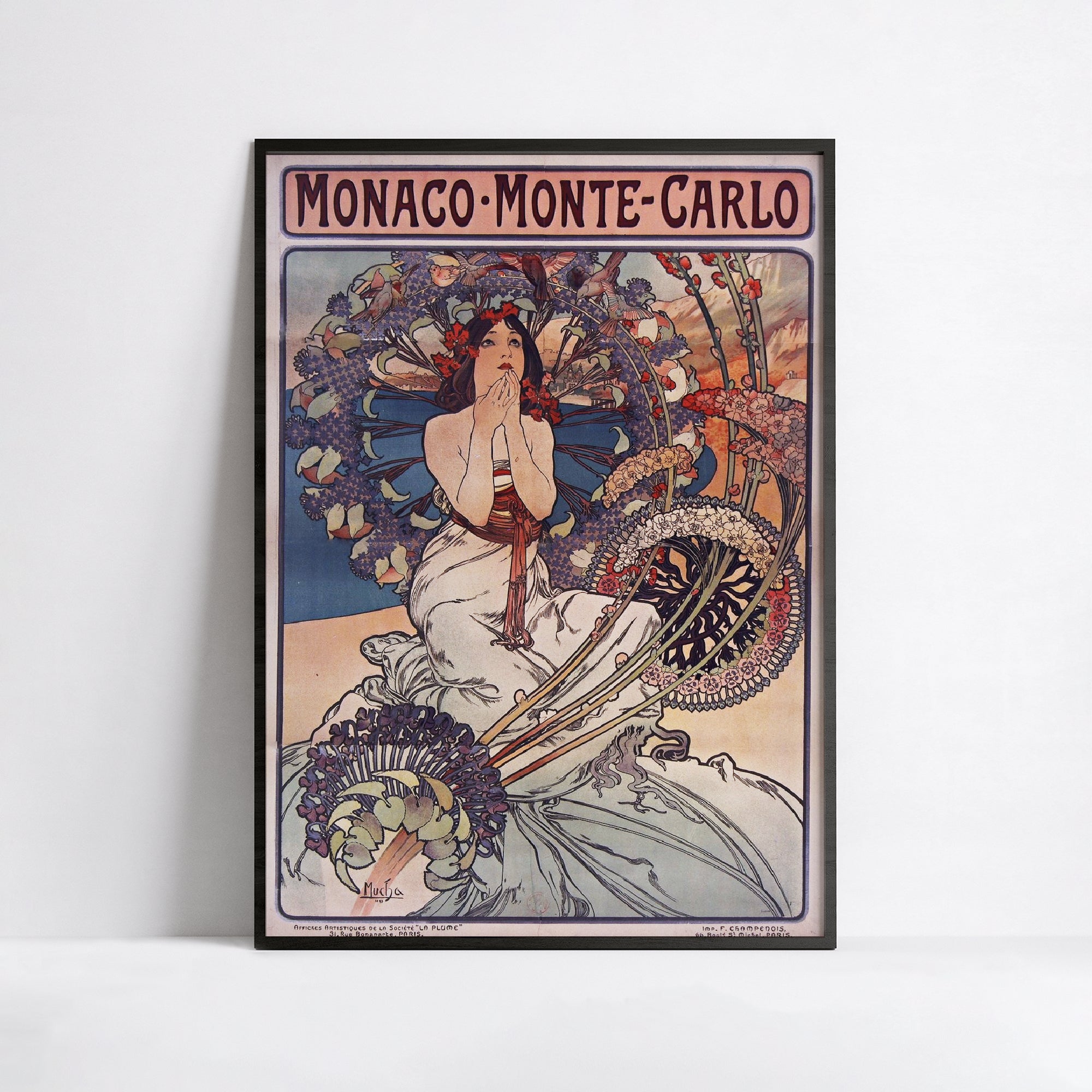 Affiche "Monaco -Monte Carlo" vintage - Alphonse Mucha - Haute Définition - papier mat 230gr/m2
