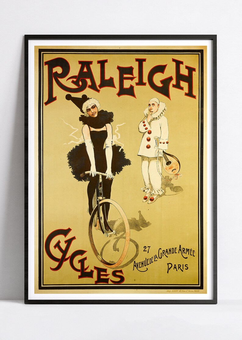 Affiche murale  vintage "Cycles Raleigh" - Art Déco - Haute Définition - papier mat 230gr/m²
