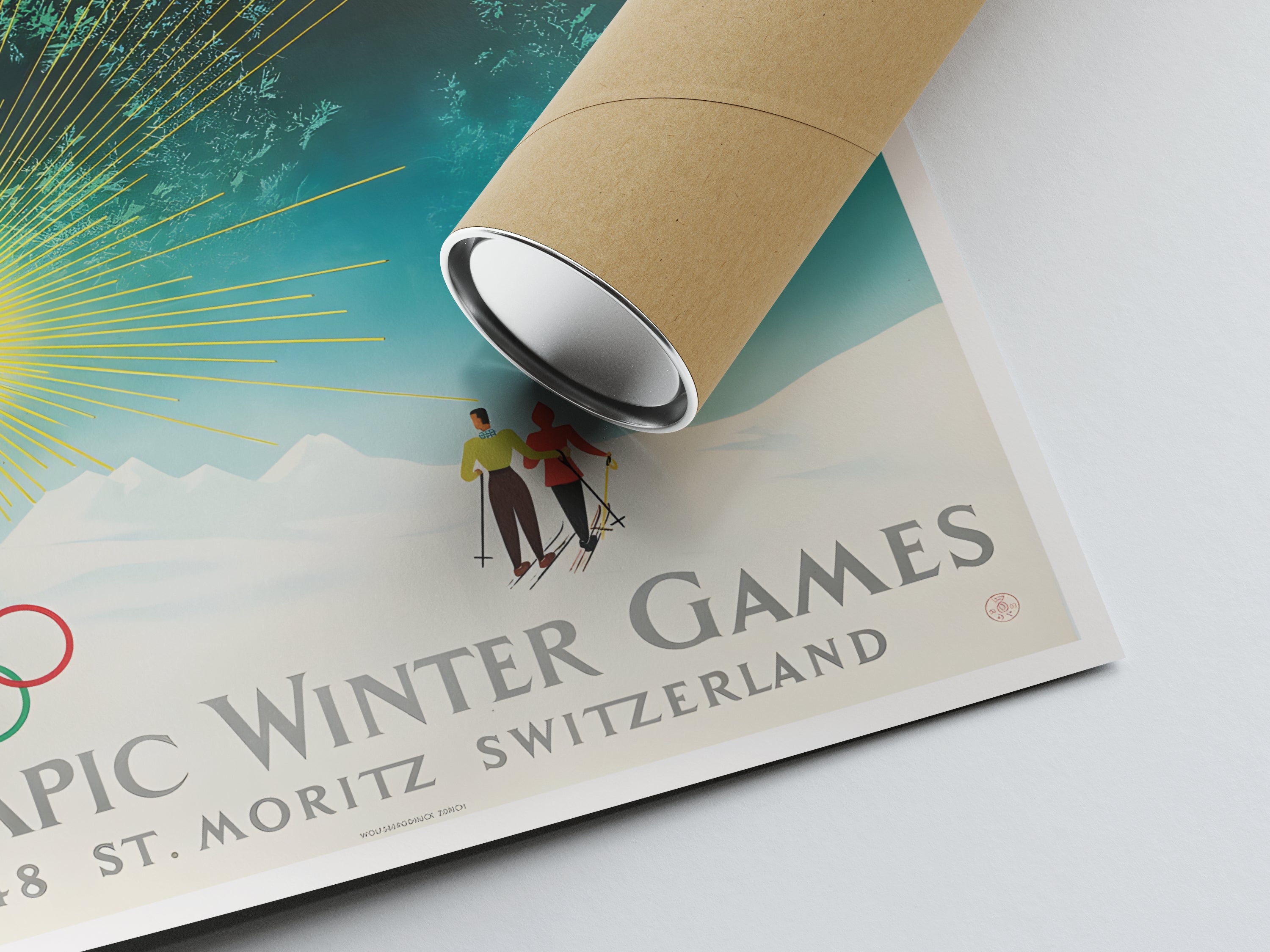 Affiche ski vintage "Jeux Olympiques d'Hiver 1948 - St Moritz" - Haute Définition - papier mat 230gr/m²